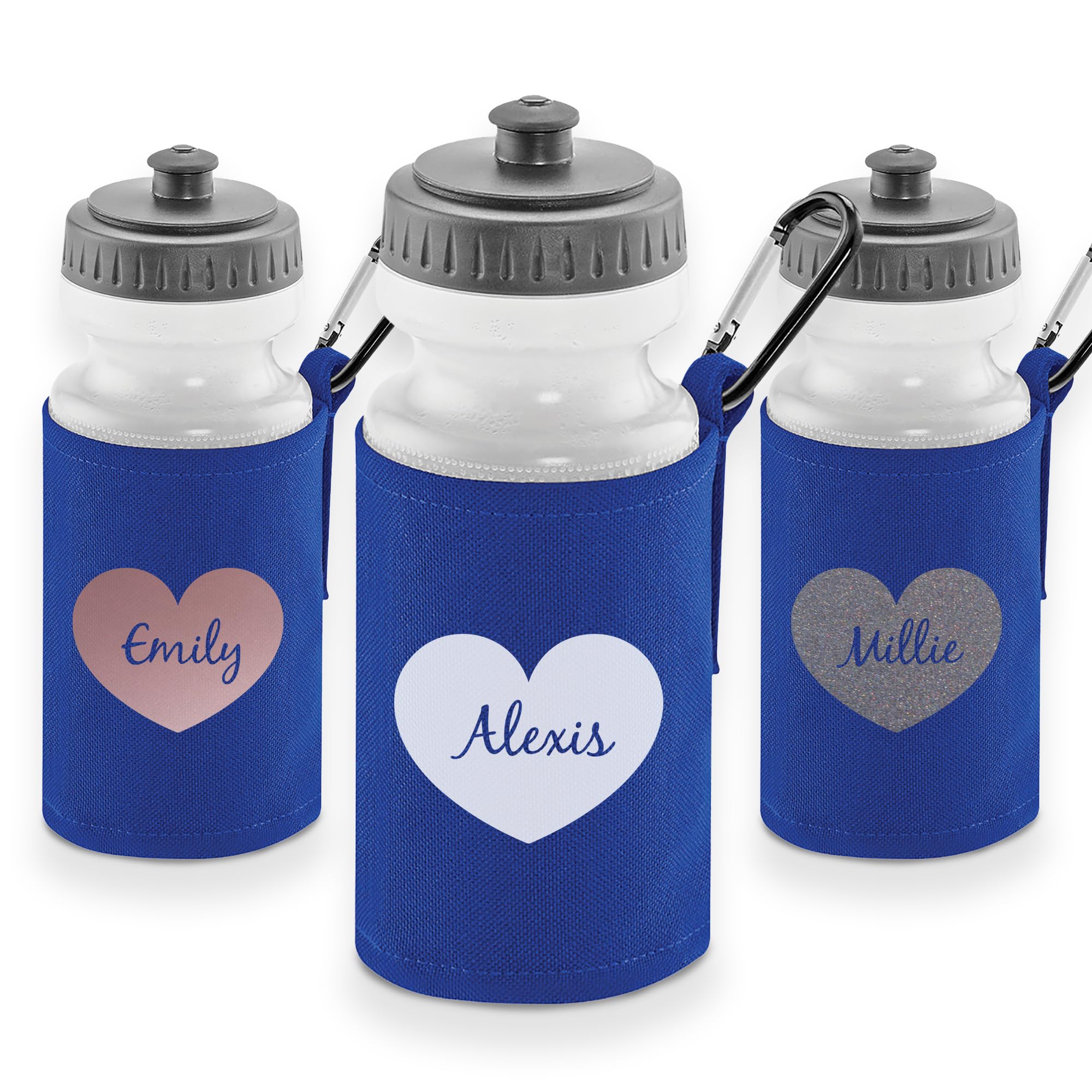 Print Maniacs Custom Name Kids Water Bottle with Love Heart Design โ 500ml BPA Free Personalised School & Sports Drink Flask with Insulated Sleeve and Carabiner โ Reusable Gift for Boys & Girls