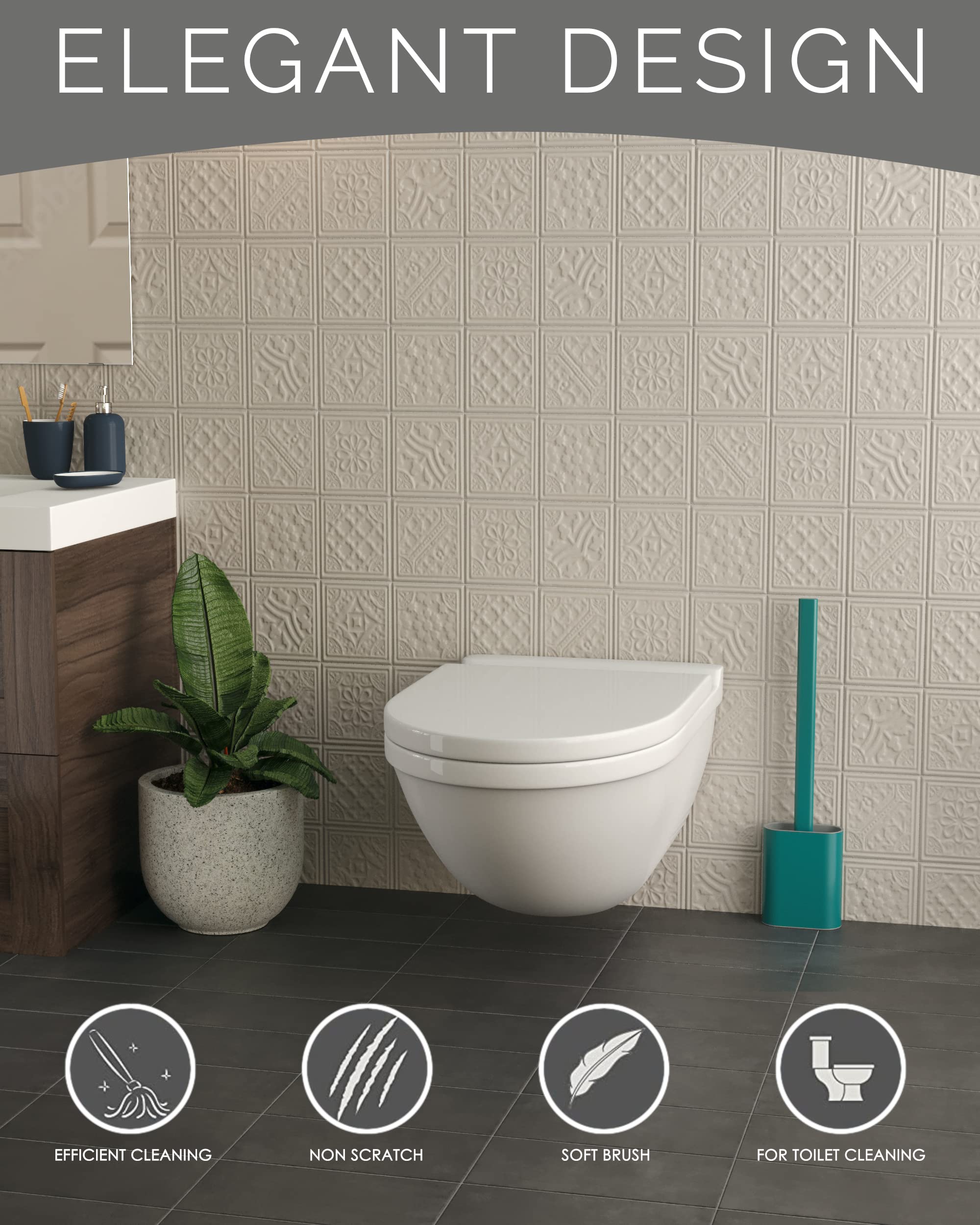 Brosse WC Silicone à Long Manche - Support Murale Anti-Goutte - Séchage Rapide - Noir - Hygiénique Et Moderne