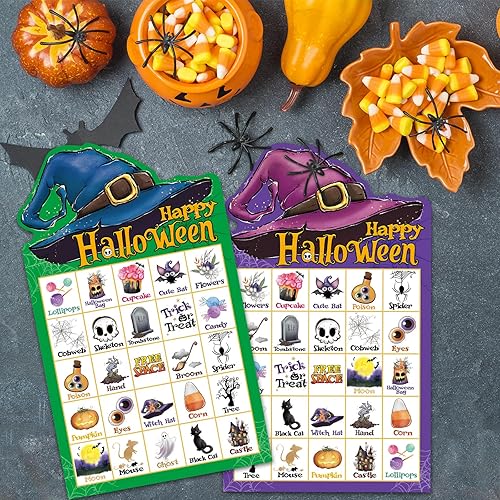 Miniatura 3 de FANCY LAND Juego de bingo de Halloween para niños, 24 jugadores, tarjetas de bingo troqueladas de Halloween, suministros de actividades para fiestas