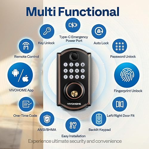Miniatura 3 de VIVOHOME Cerradura inteligente para puerta delantera con puerta de entrada, cerradura de puerta de entrada sin llave con huella digital, control
