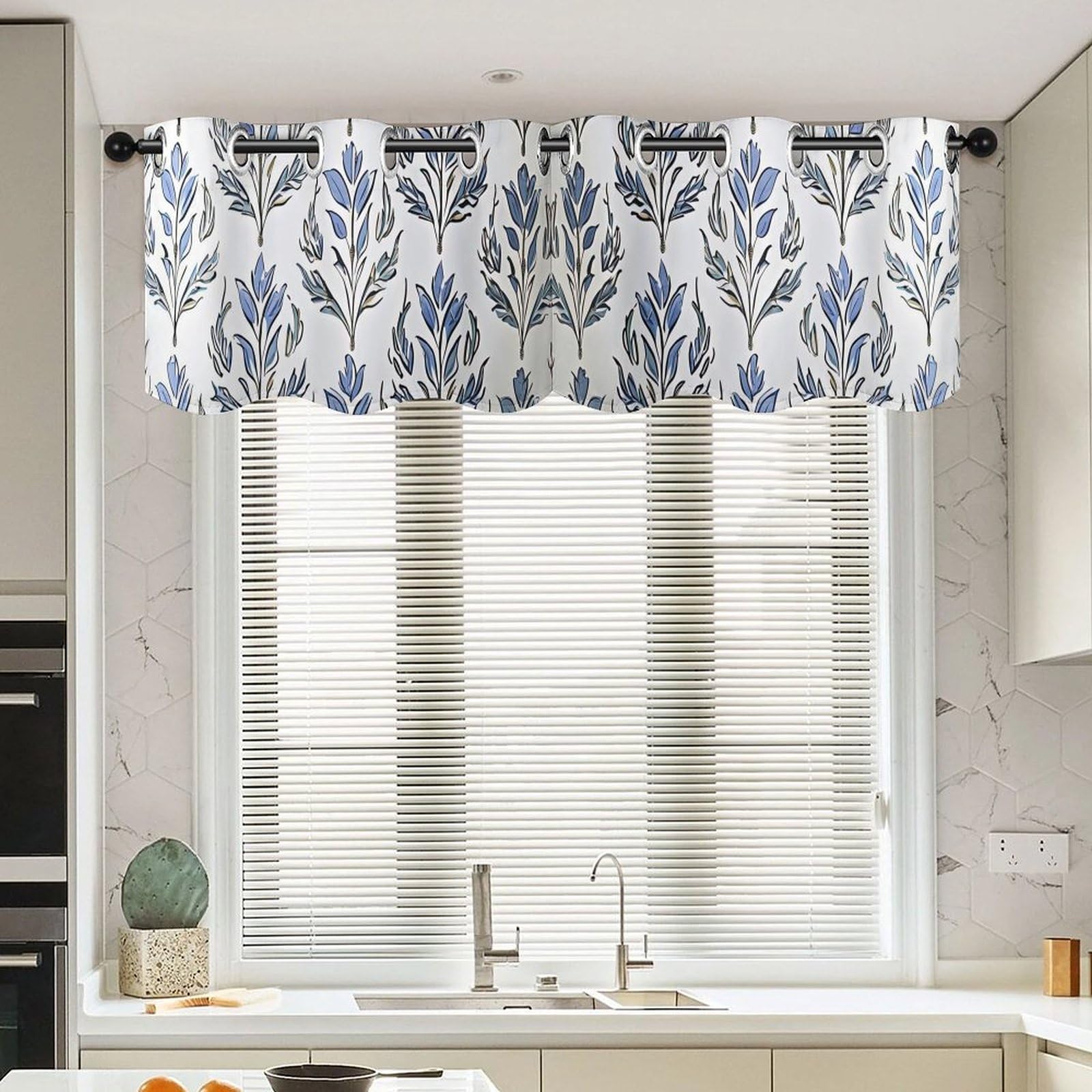 Cenefas florales azules tradicionales chinas para ventanas de cocina y estancias rusticas, 2x