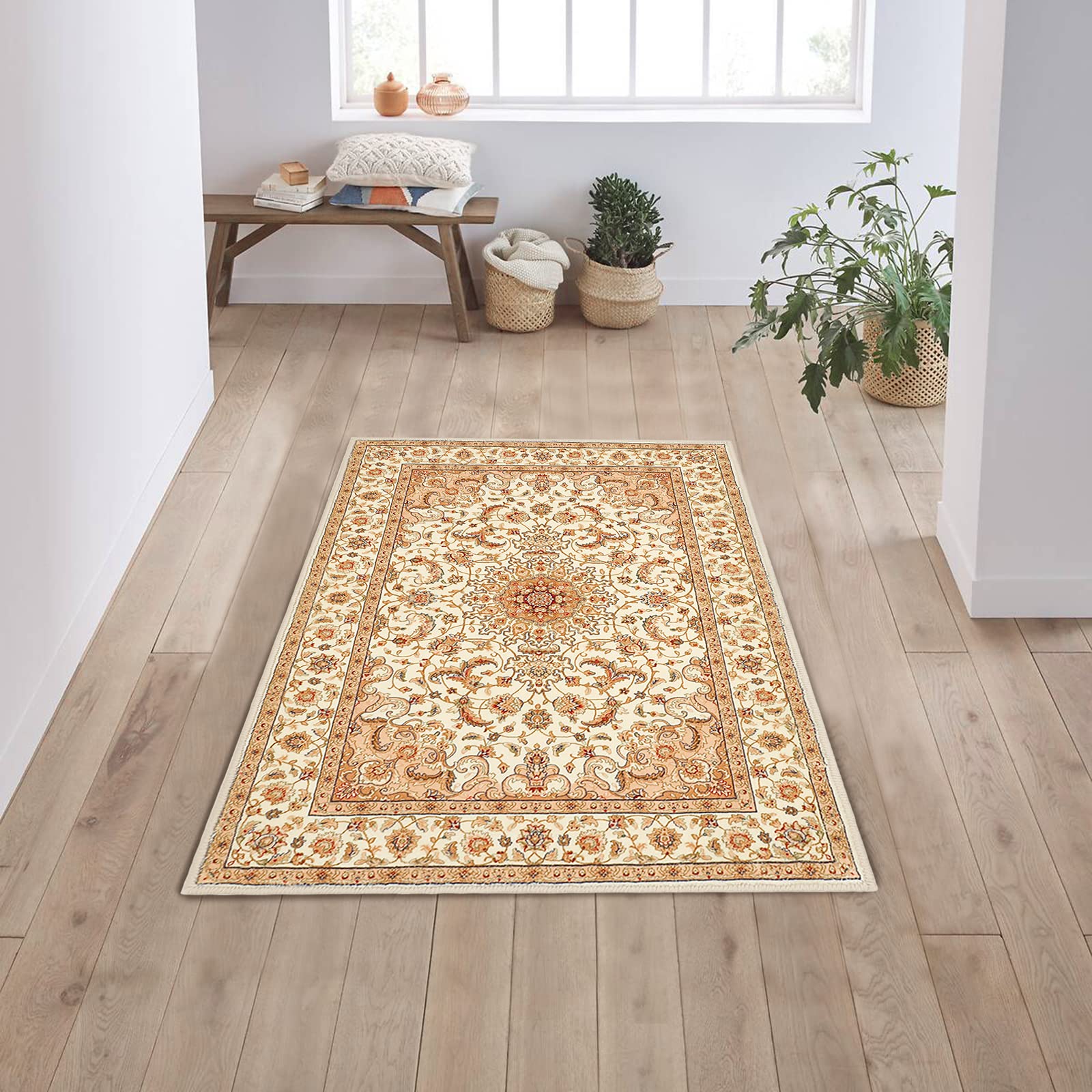 COMSLE Petit tapis bohème lavable en machine pour entrée, fausse laine, tapis antidérapant pour chambre à coucher, cuisine, salon