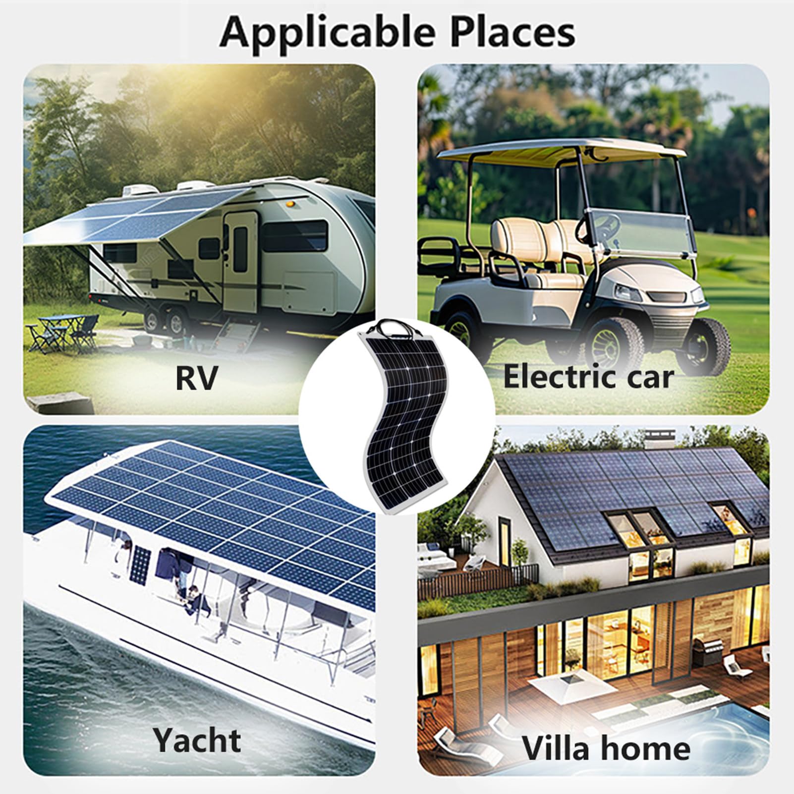 Kit Pannello Solare Flessibile 300W 12V Camper Nautico off-Grid Moduli Solari Fotovoltaici Monocristallini con Regolatore Solare 40A per Batterie Camper Auto Barca 7 * 300W
