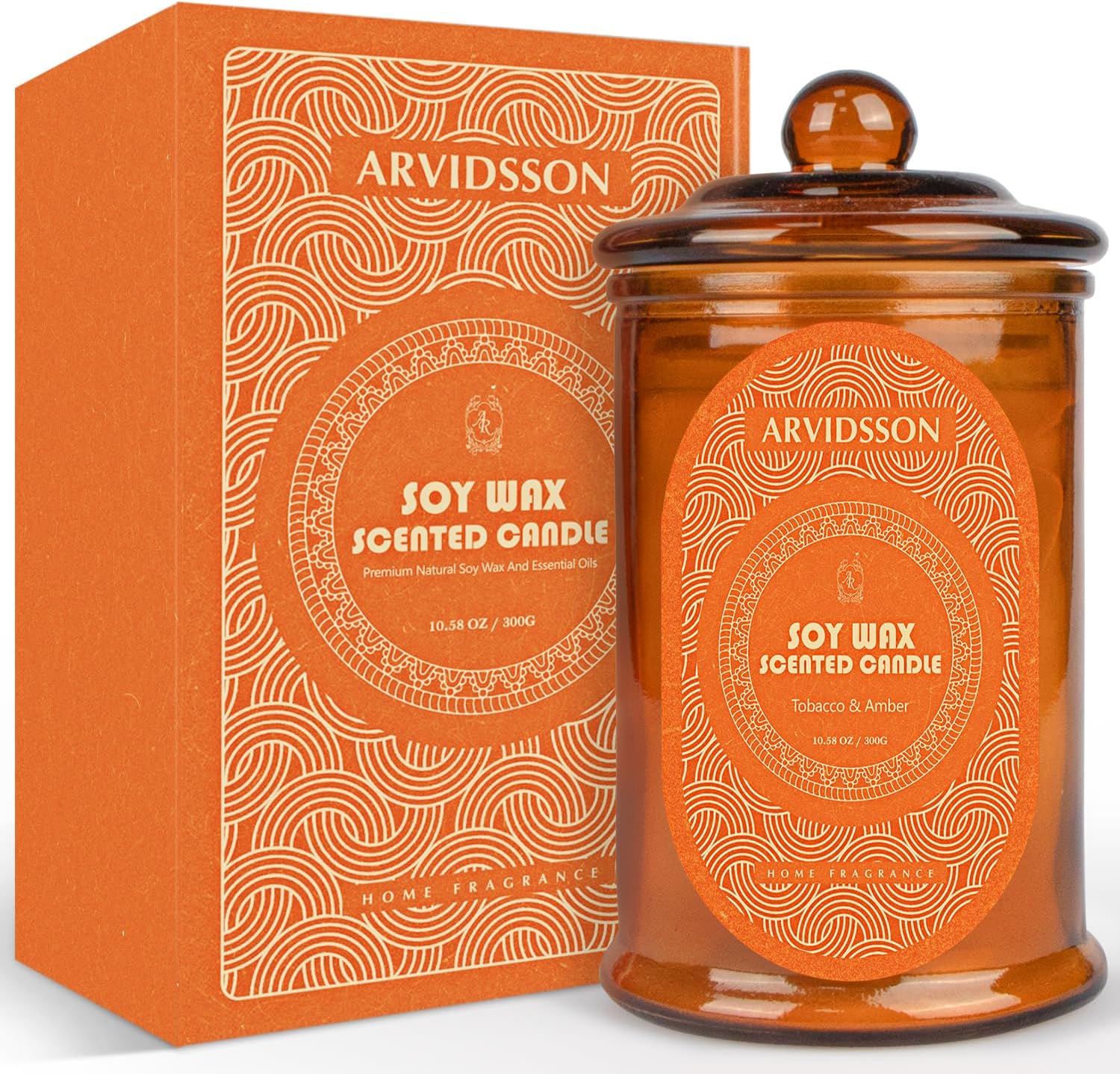 ARVIDSSON Scented Candle, Tobacco & Amber Jar Candle, Aromatherapy