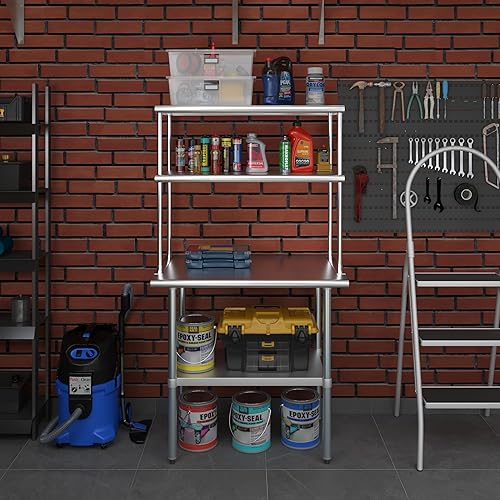 Miniatura 7 de Mesa de trabajo de acero inoxidable de 24 x 36 pulgadas con estante de doble nivel de 18 pulgadas de ancho | Combo de mesa de preparación de cocina
