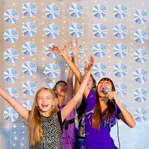 Miniatura 4 de 8 decoraciones de fiesta de los años 90, pancarta retro para colgar con recorte de CD de los años 2000, decoración de fiesta temática musical,