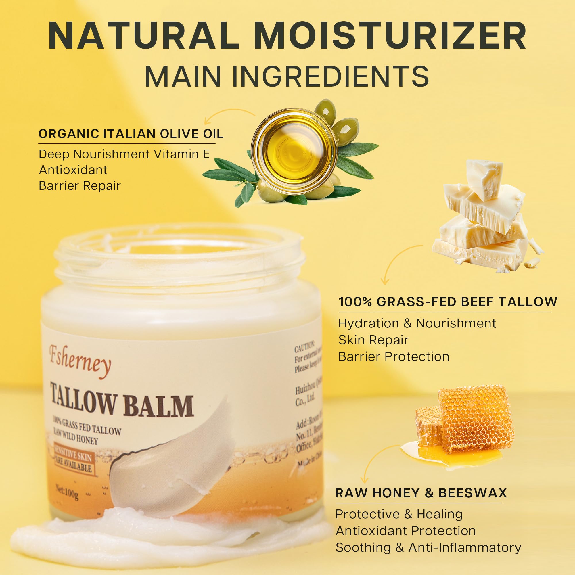 VRAIKO Fsherney Tallow and Honey Balm, Grass-Fed Beef Tallow & Raw Wild Honey Moisturizer Cream, Artificial Ingredients Free - Image 2