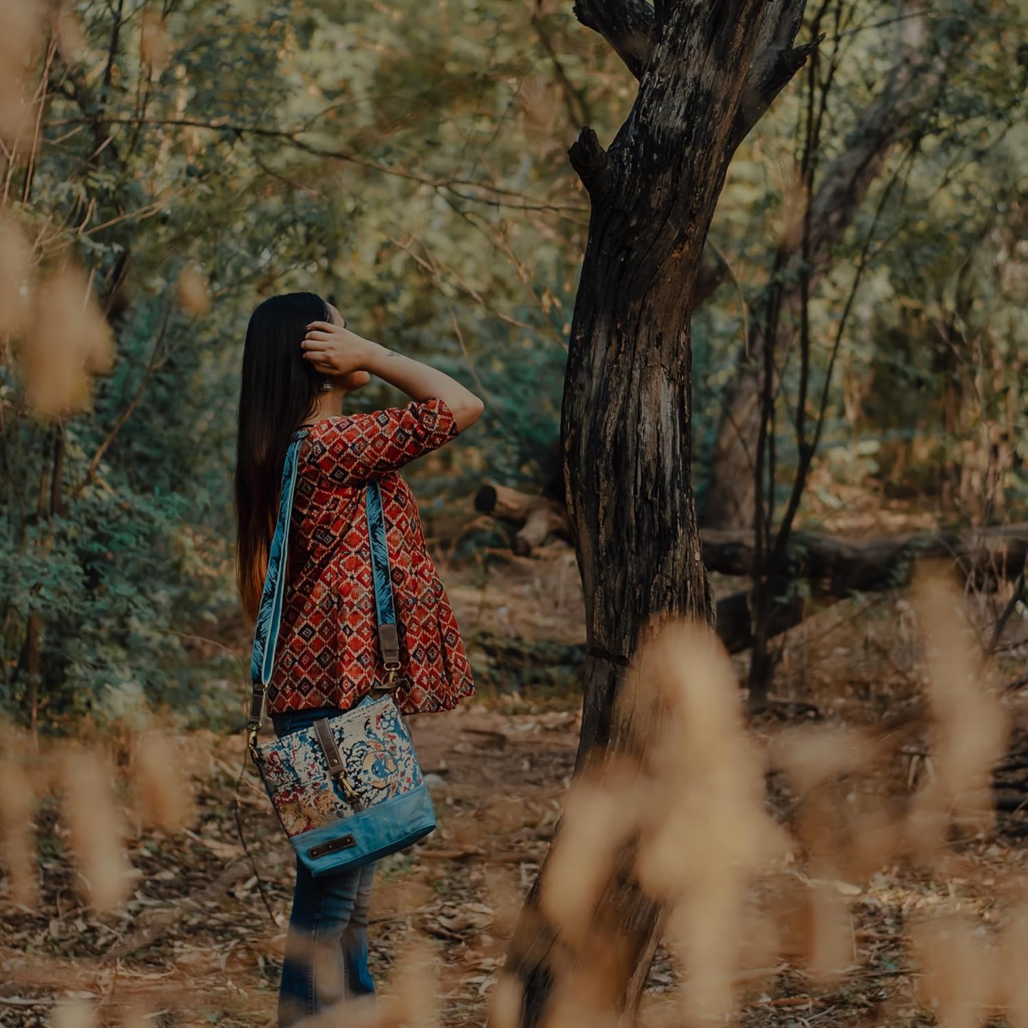 3 BROTHERS - Messenger and Shoulder Bag - Blue Denim Shoulder Bag | Upcycled Vintage Canvas & Leather | Comes with 2 Different Straps - Image 2