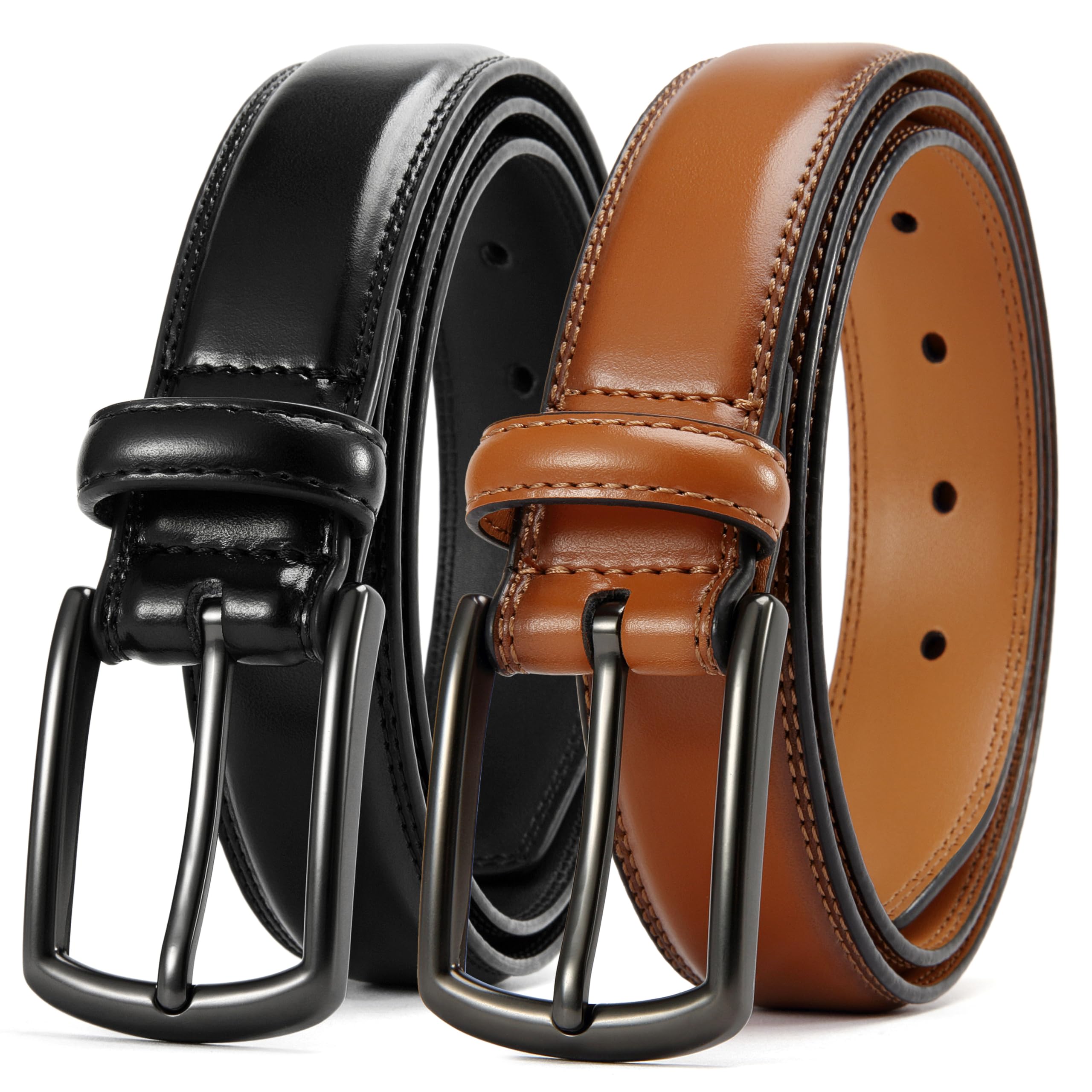 CHAOREN Ledergürtel Herren 2er, Anzug Gürtel Herren Schwarz Braun Set 32mm | Formelle Anlässe Anzuggürtel, Solide Schnalle, Hochwertiger Leder, Geschenkbox, Klassischer Jeansgürtel, Freizeit Alltag