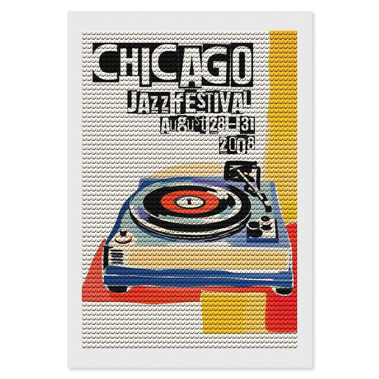 Junmoney Chicago Jazz Festival DIY Diamond Art Canvas Kit 8"x12", Decorate Your Room, Sparkling Round Gems, Fun Craft Experience, Farmhouse Decor