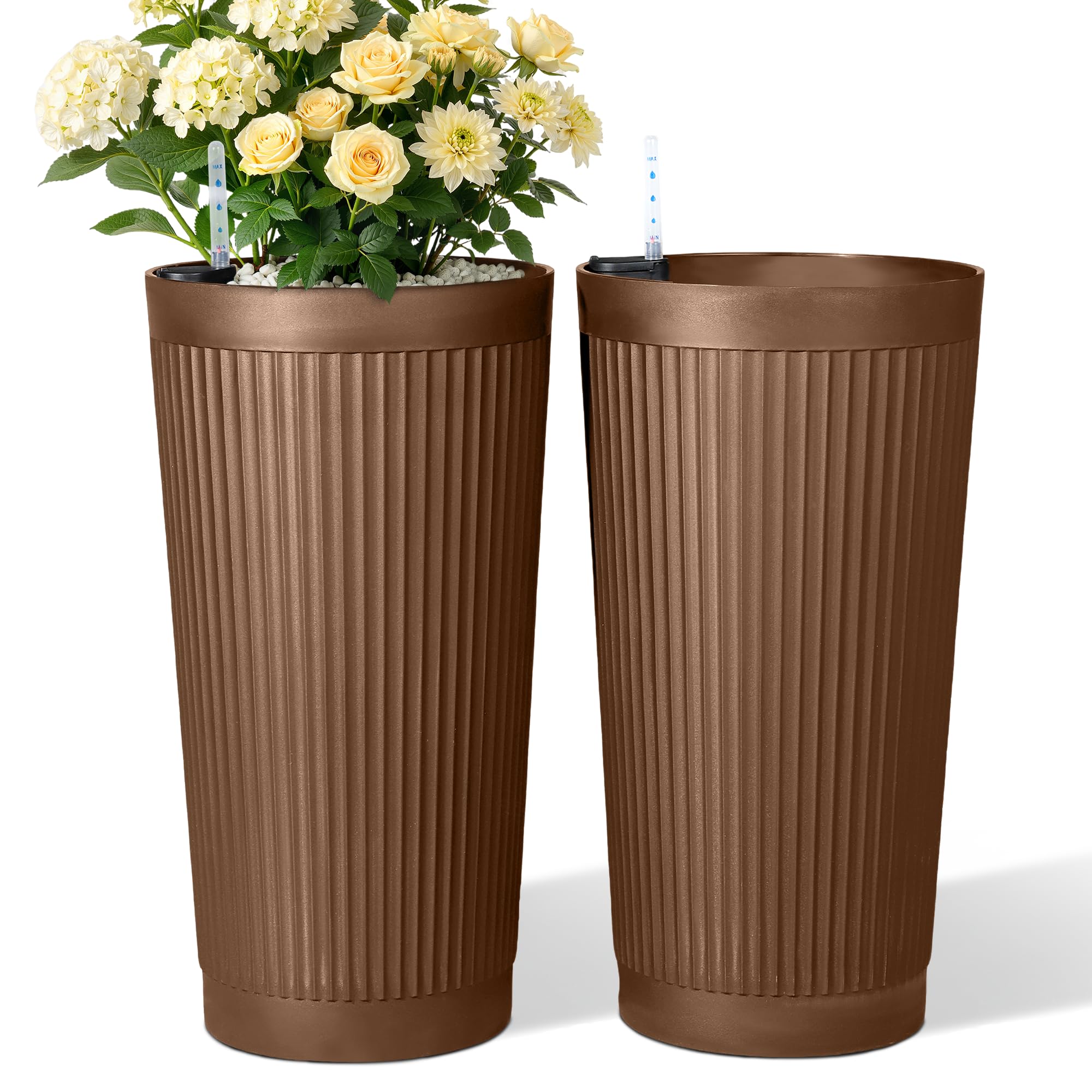 TUYOHW Set of 2 Large Round Tall Planter 24