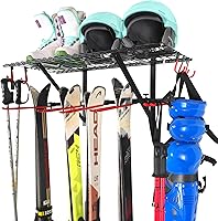 Mythinglogic Wall Mounted Ski Rack - Heavy-Duty Garage Organizer for Skis, Snowboards, Poles, Boots & Helmets with Top Shelf