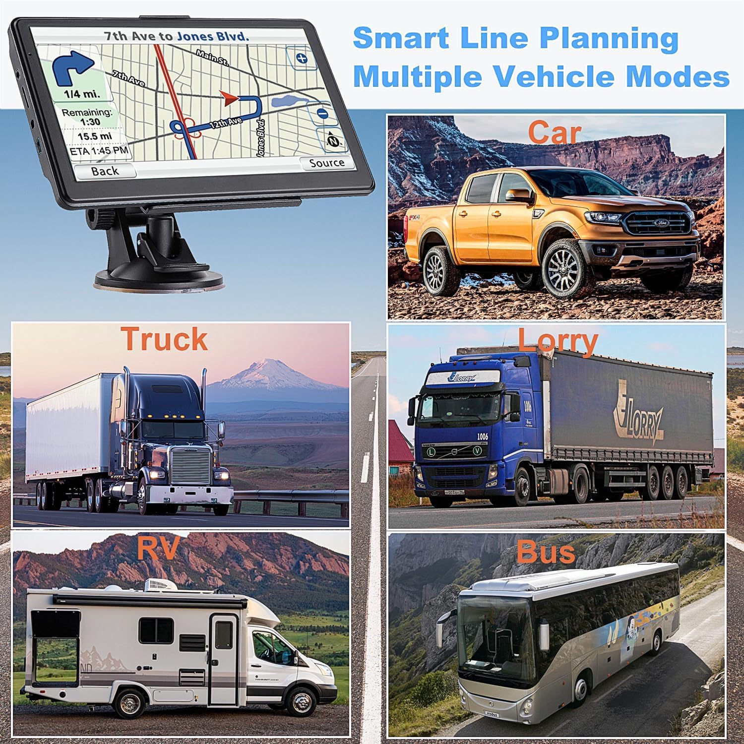 Navigatore satellitare 2025, mappa Europa del Regno Unito, touch screen per auto GPS e supporto vocale guida direzione di rotazione/velocità e avviso luce rossa/instradamento camion personalizzato (7