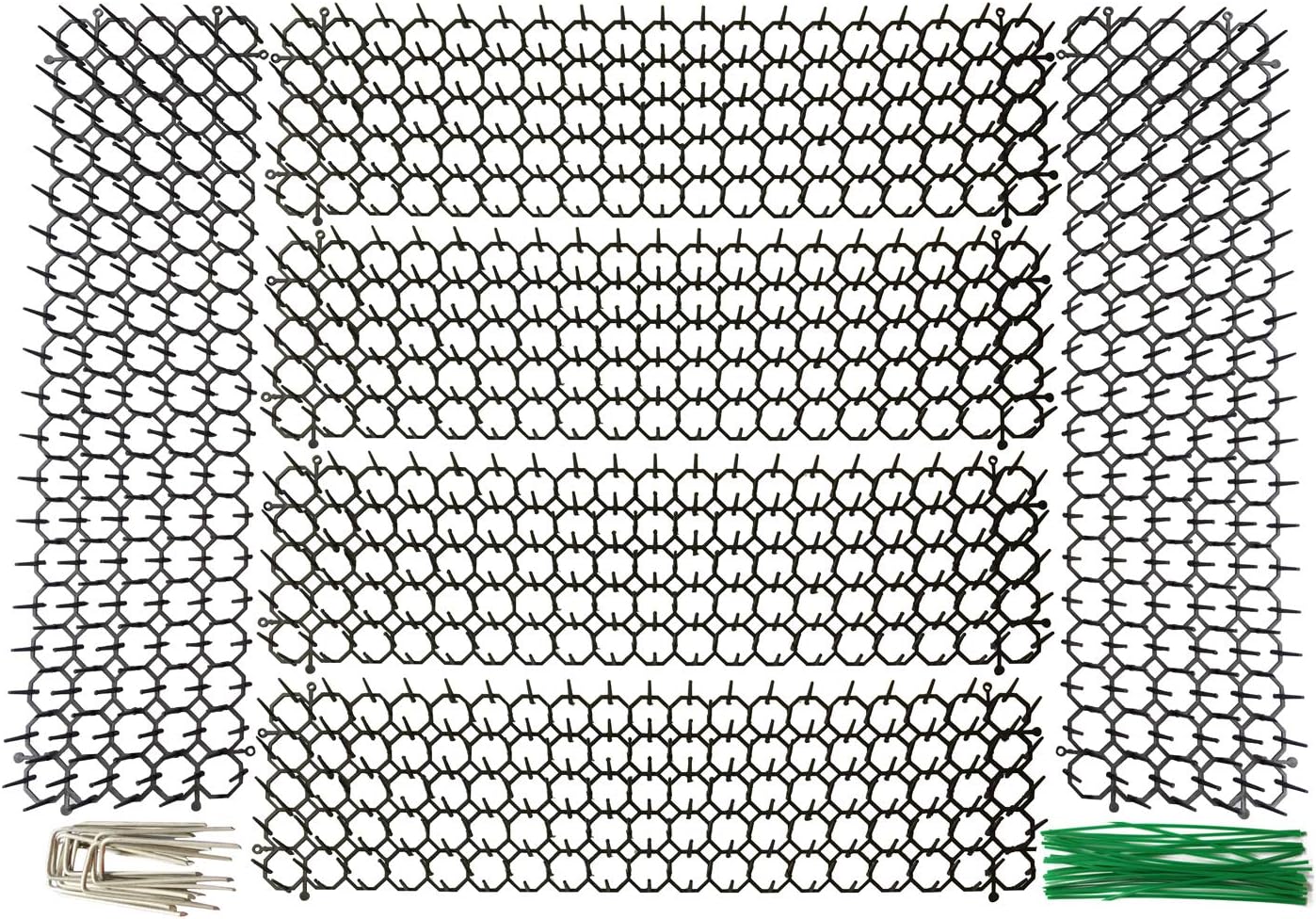 Plai 6 x Flat Prickle Strip Dig Stopper, Cat Repellent Mat, Scat Mats, Wild Animal Digging Deterrent with 12 Garden Staples and 30 Twist Tie