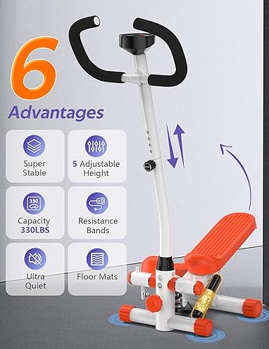 Miniatura 2 de Amicus Mini Stepper for Exercise, Adjustable Pedal Height Hydraulic Stair Stepper with Resistance Bands for Home with Digital Monitor, 330lbs Weight