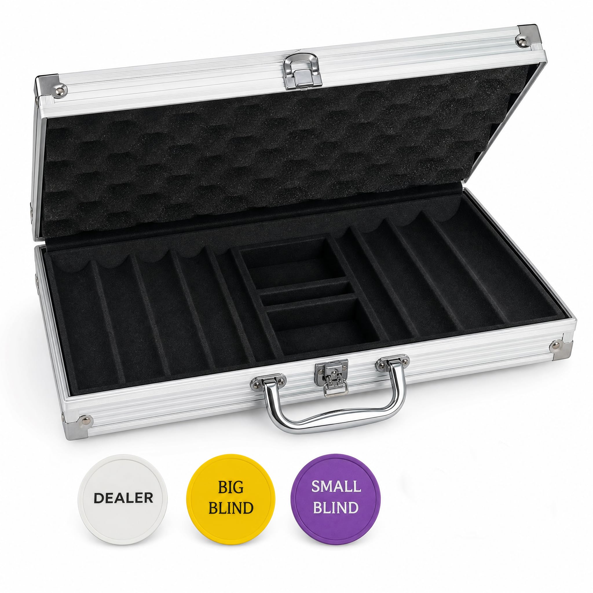 HEITOK Mallette Vide 1000 Jetons avec Boutons Dealer Blind | Mallette vide pour 1000 jetons standard, avec boutons dealer, small blind et big blind. Jetons non inclus.