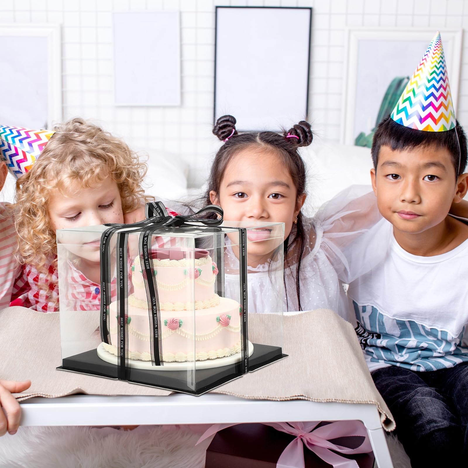 Maxdot 10 cajas transparentes altas para tartas de 12 x 12 x 10 pulgadas, caja grande transparente para tartas con cinta, contenedor de almacenamiento de tartas de boda, cajas de regalo transparentes