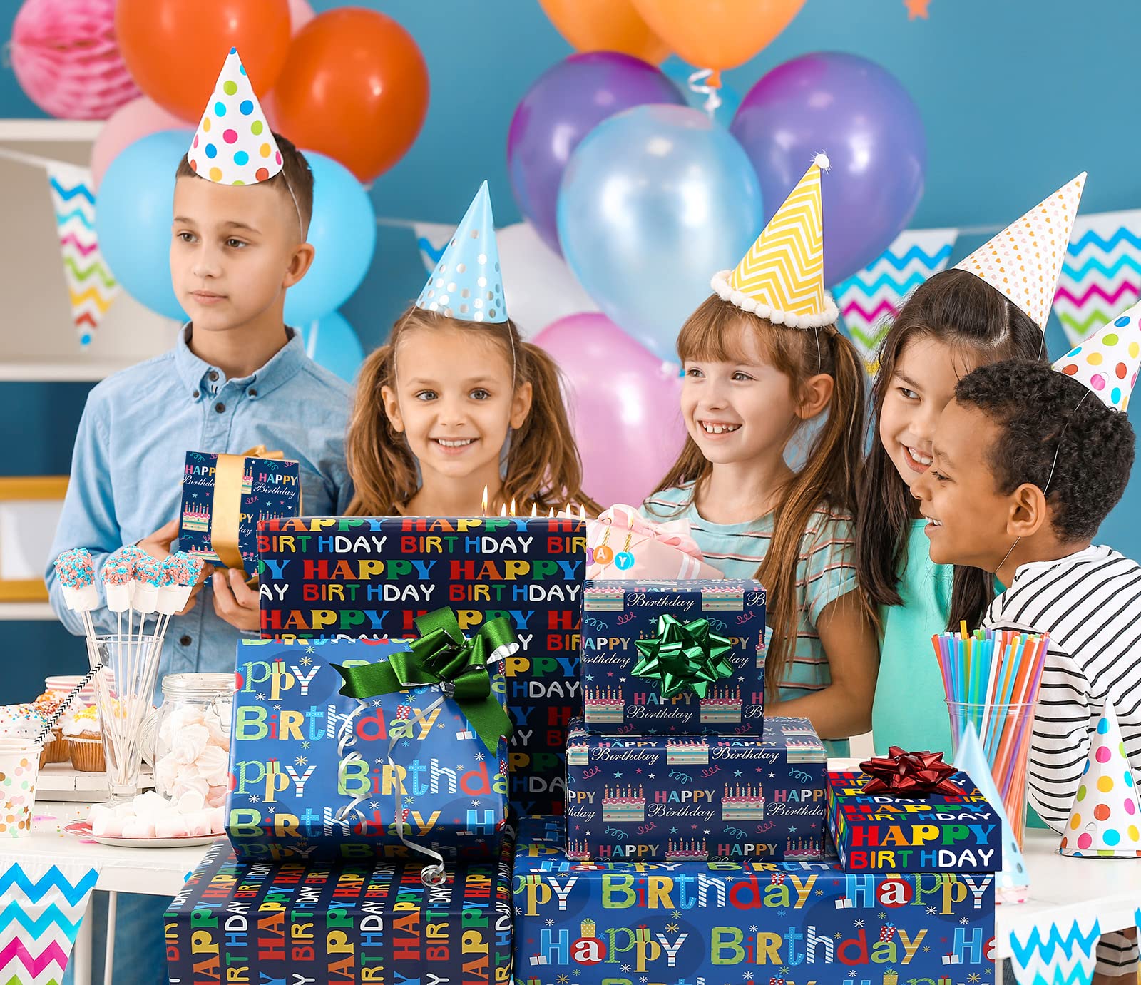 WRAPAHOLIC Papier Cadeau D'anniversaire Réversible – 43,2 Cm X 10