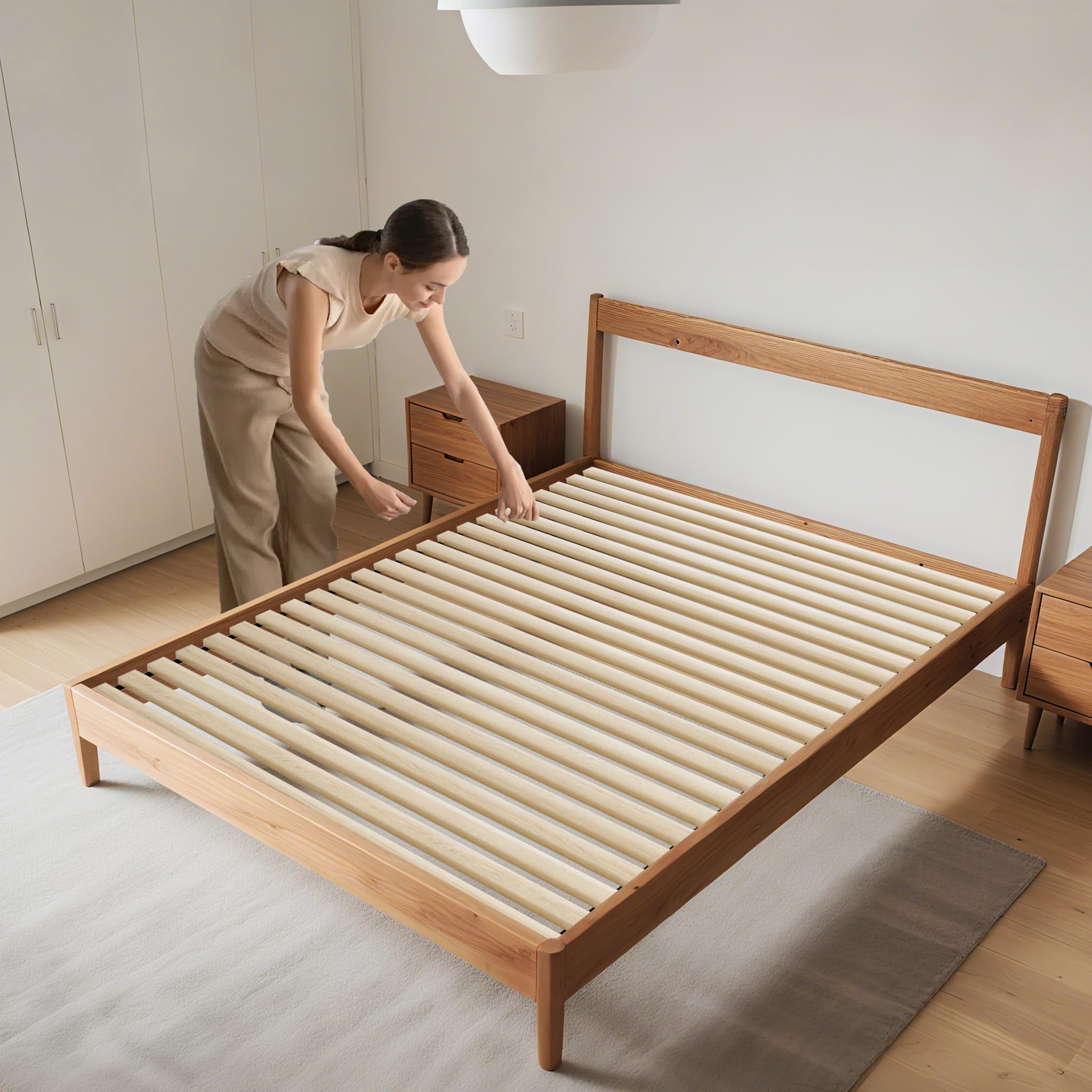 Aufrollbarer Lattenrost Rollrost 140x200cm, Mit 23 stabile Holzleisten & Schwarzes Gummiband, Belastbarkeit bis 300KG -M
