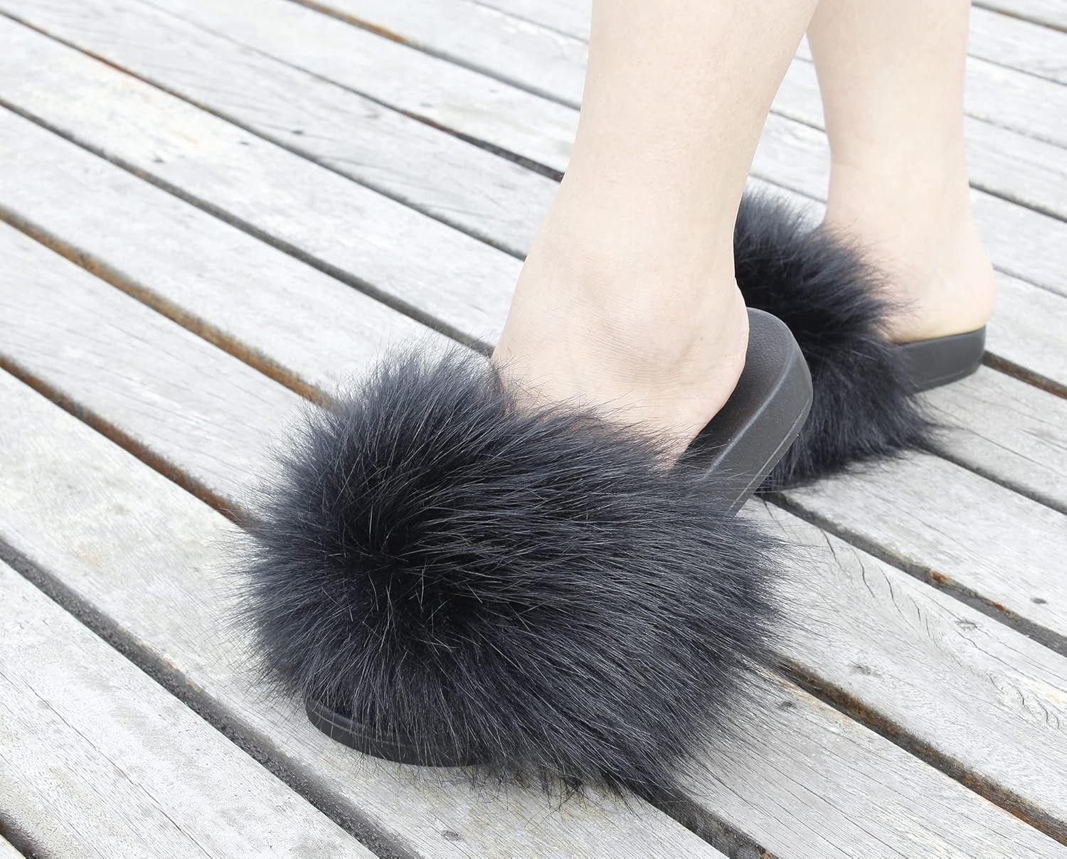 Faux Fur Slides for Women, Fuzzy Slippers Fluffy Sandals Furry House Shoes Indoor Outdoor - Image 4