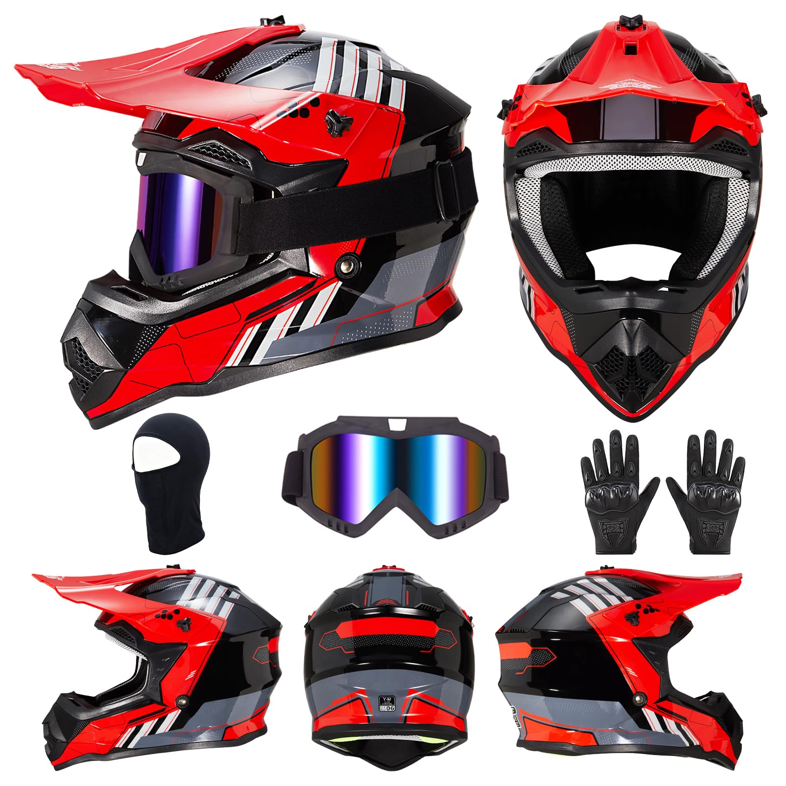 VCOROS Casco Motocross Bambino Set VS-905 Omologato ECE 22.06 per Dirt Bike