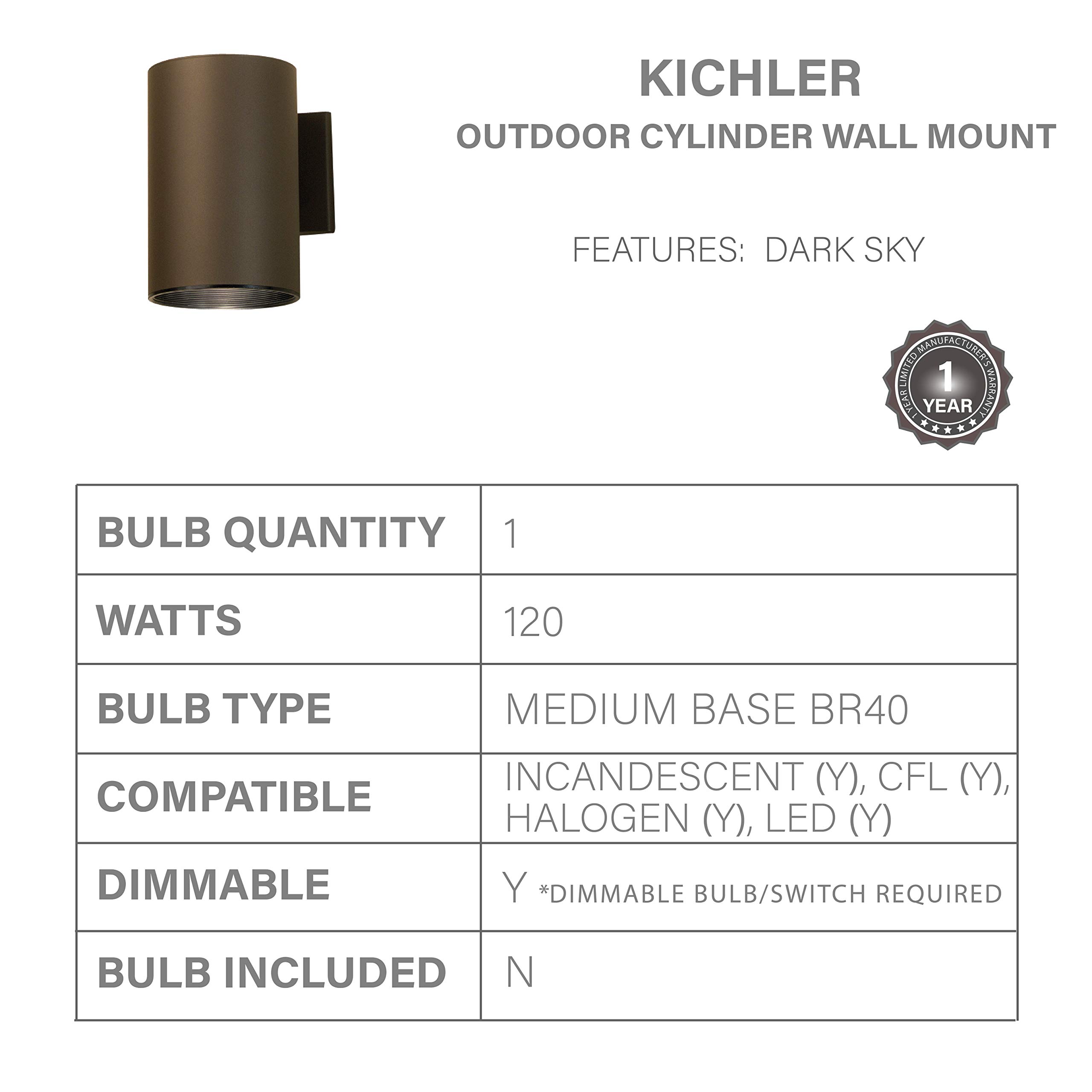 Kichler 9236AZ Outdoor Cylinder Wall Mount Sconce DownLight