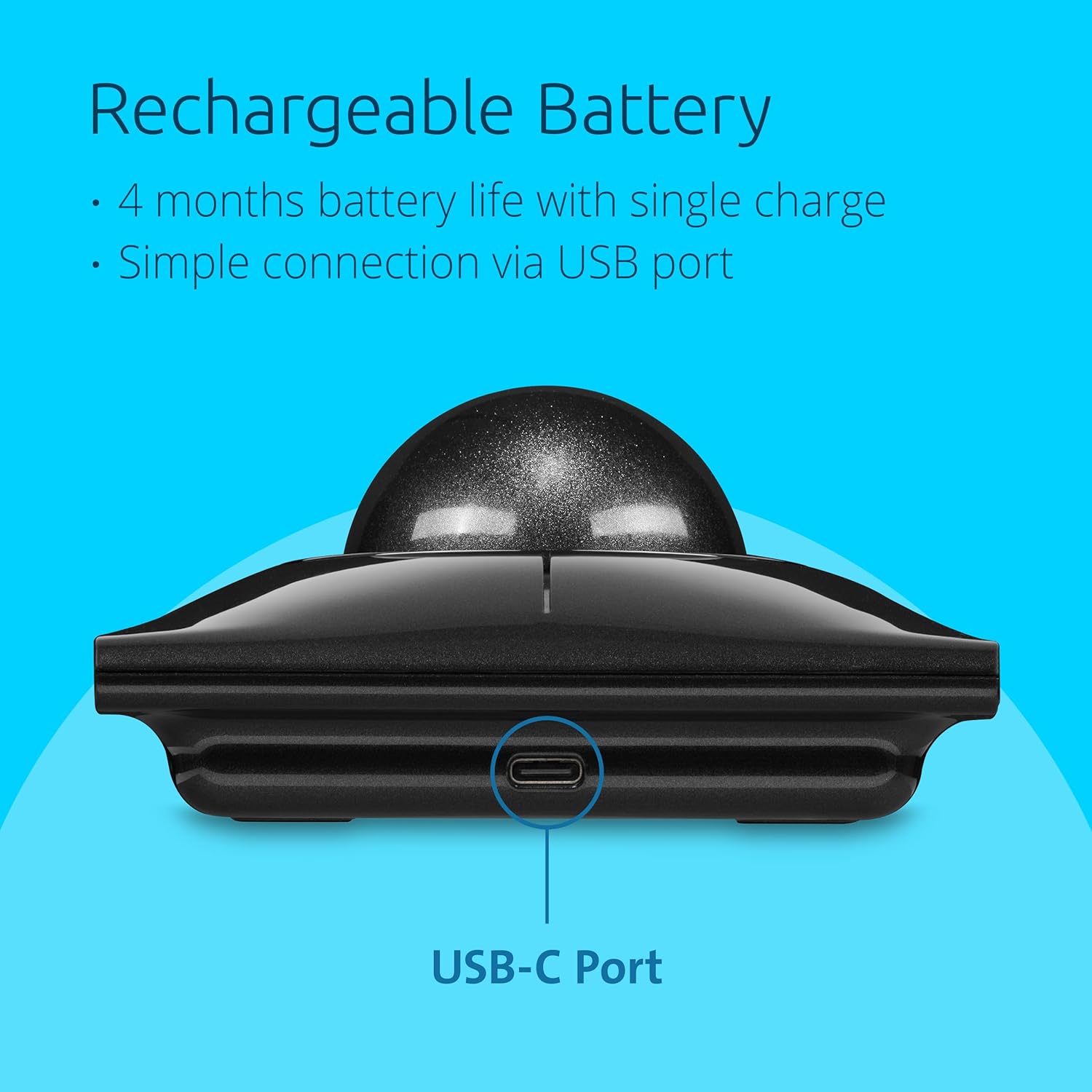 Kensington SlimBlade™ Pro Wireless Trackball, Rechargeable Battery, Bluetooth 2.4GHz Connection Options Black/Gray (K72085WW) - Image 3