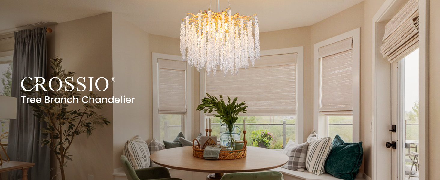 CROSSIO Modern Crystal Tree Branches Chandelier, 9-Light Gold
