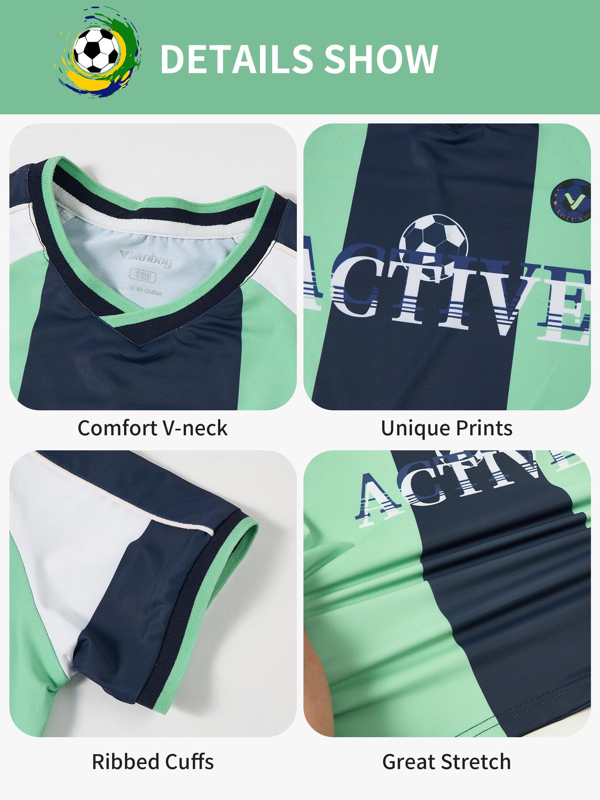 Volunboy Ensembl Football 3 Pièces Garçons, Tenue Sport Séchage Rapide, Idéal pour Entraînement, Match et Cadeau, 3-8 Ans