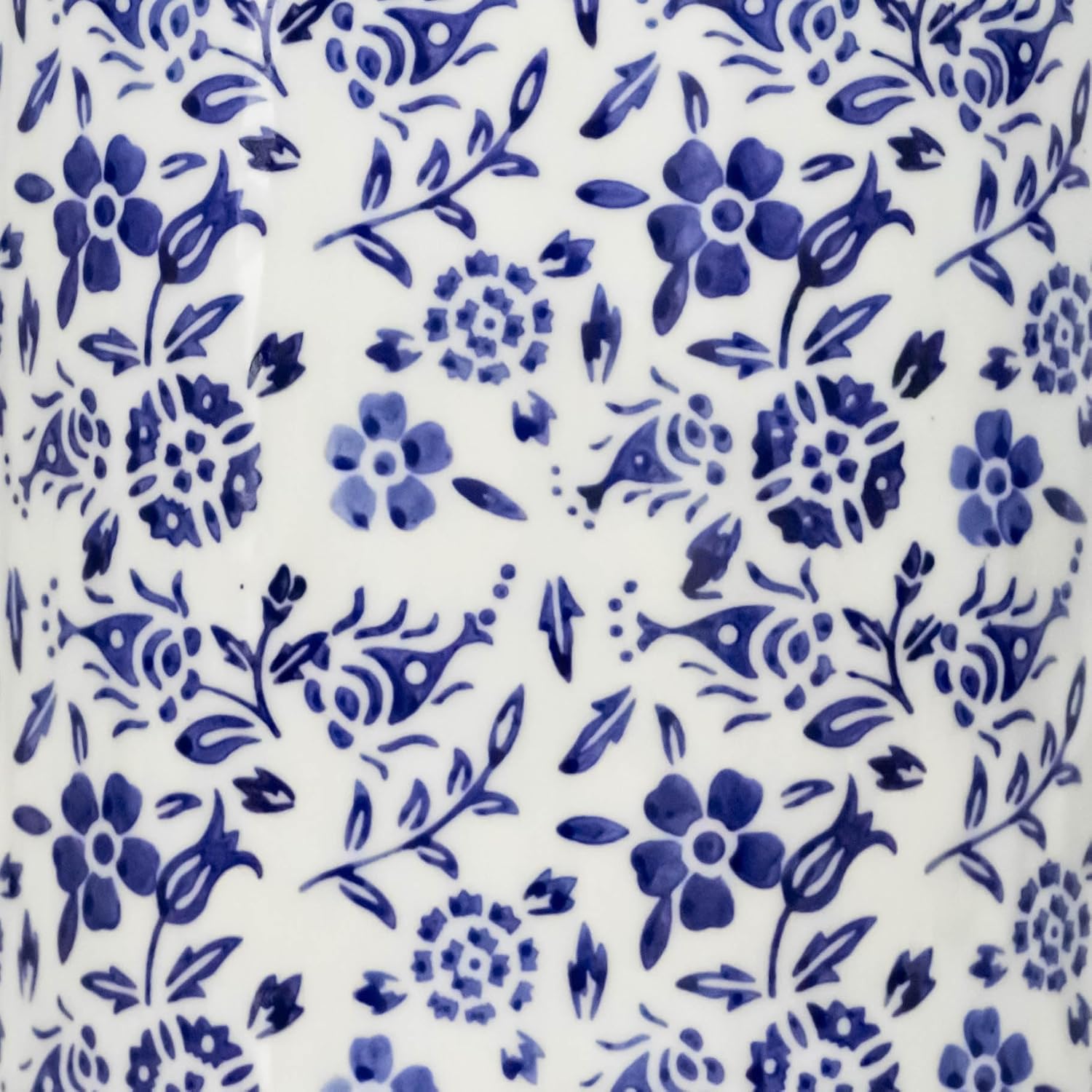 Blue & White Decorative Ceramic Ginger Jar with Lid, Floral Pattern (Large)