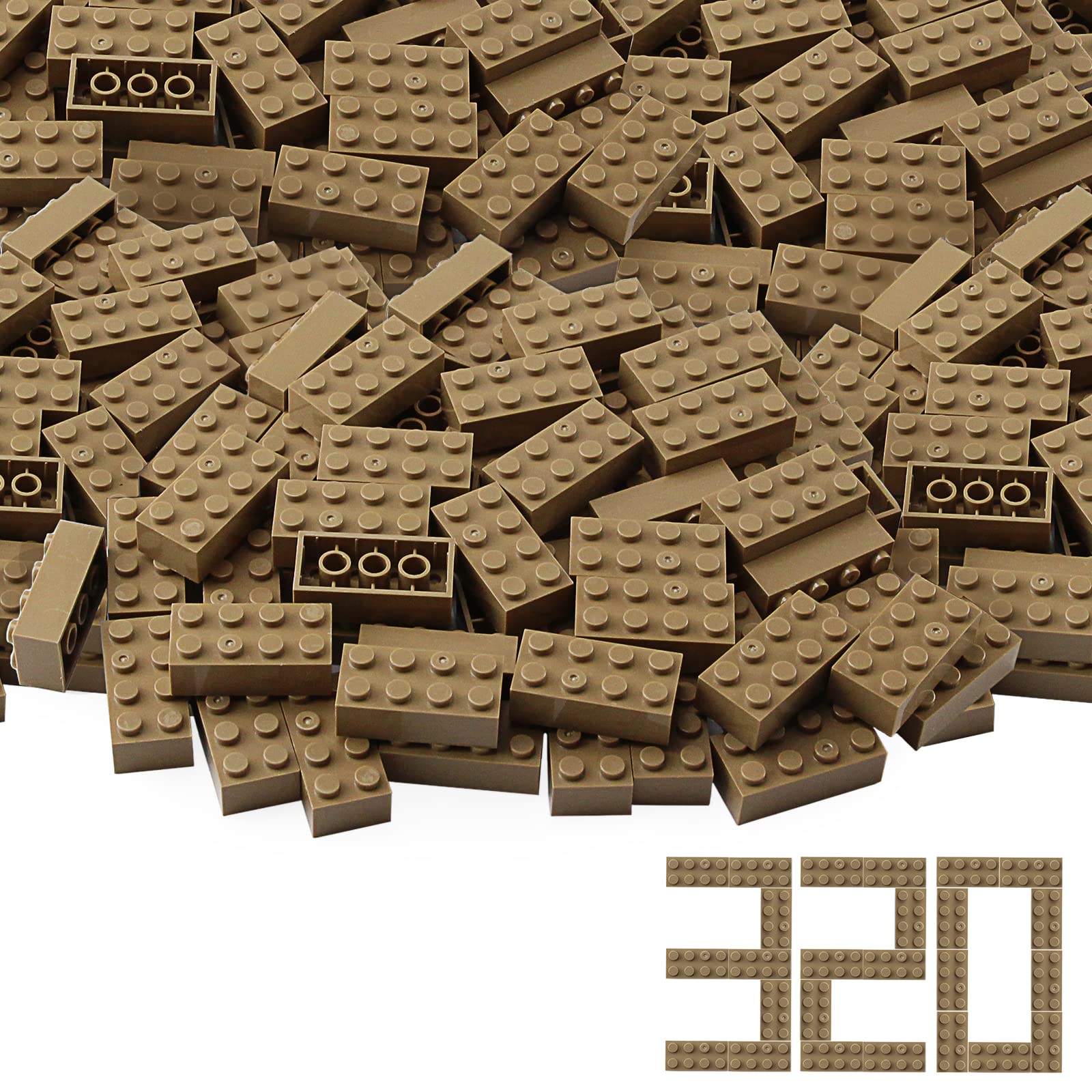 2x4 Bricks 320 Pieces Dark Tan Classic Parts Building kit Creative Play Set Blocks Toy Accessories Compatible with 3001 Major Brands (Dark Tan)