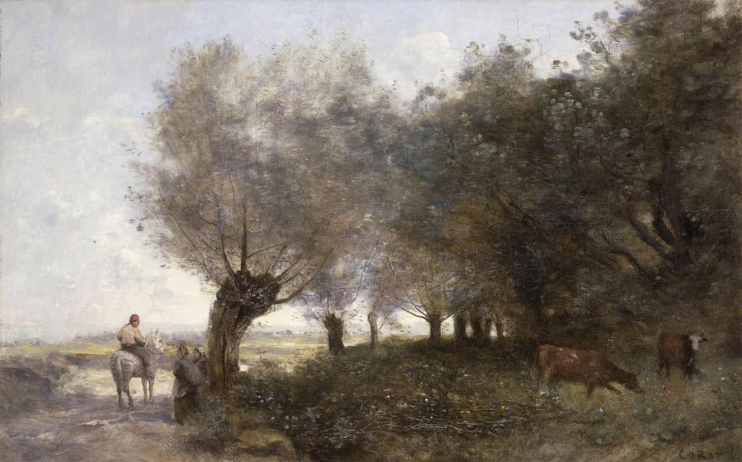 ARTXLXXBN Famous Painting Canvas Artwork Graffiti Print The Willows at La Pointe de LIle by Jean Baptiste Camille Corot Portrait Canvas Image for Home Decor 60x90cm