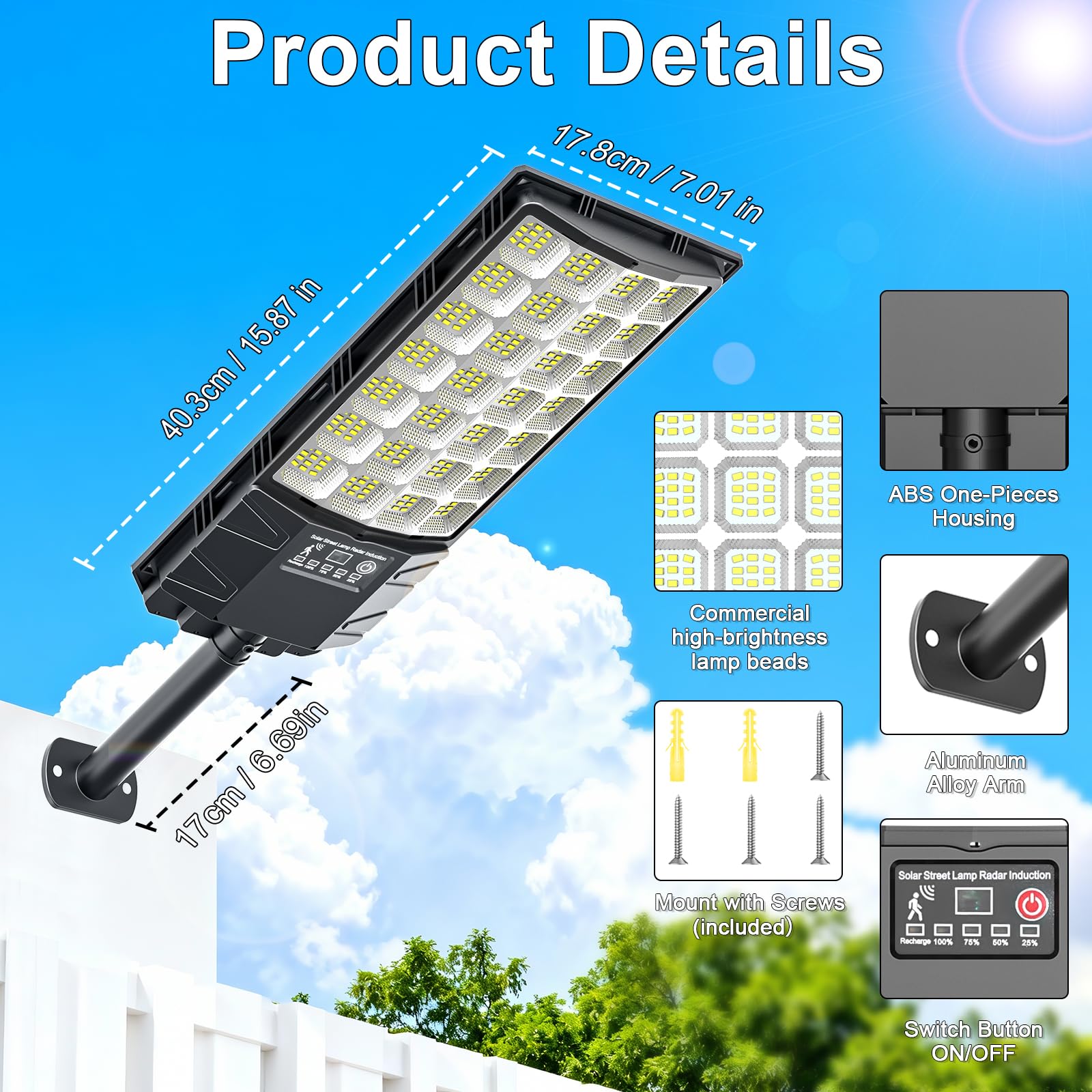 Farolas Solares Exteriore, 6500K Potente Farola Solar con Sensor de Movimiento, Mando a Distancia, IP66 Impermeable Foco Solar Lampara Exterior para Jardín Garage Patio Calzadas Calle