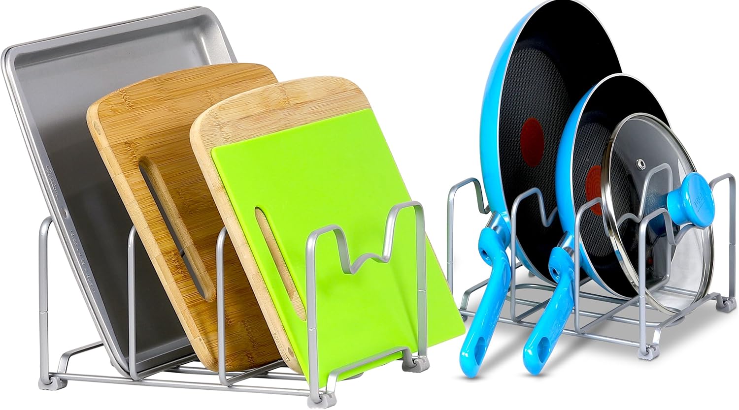 2-Pack Silver Kitchen Cabinet Organizer Rack for Pantry & Bakeware