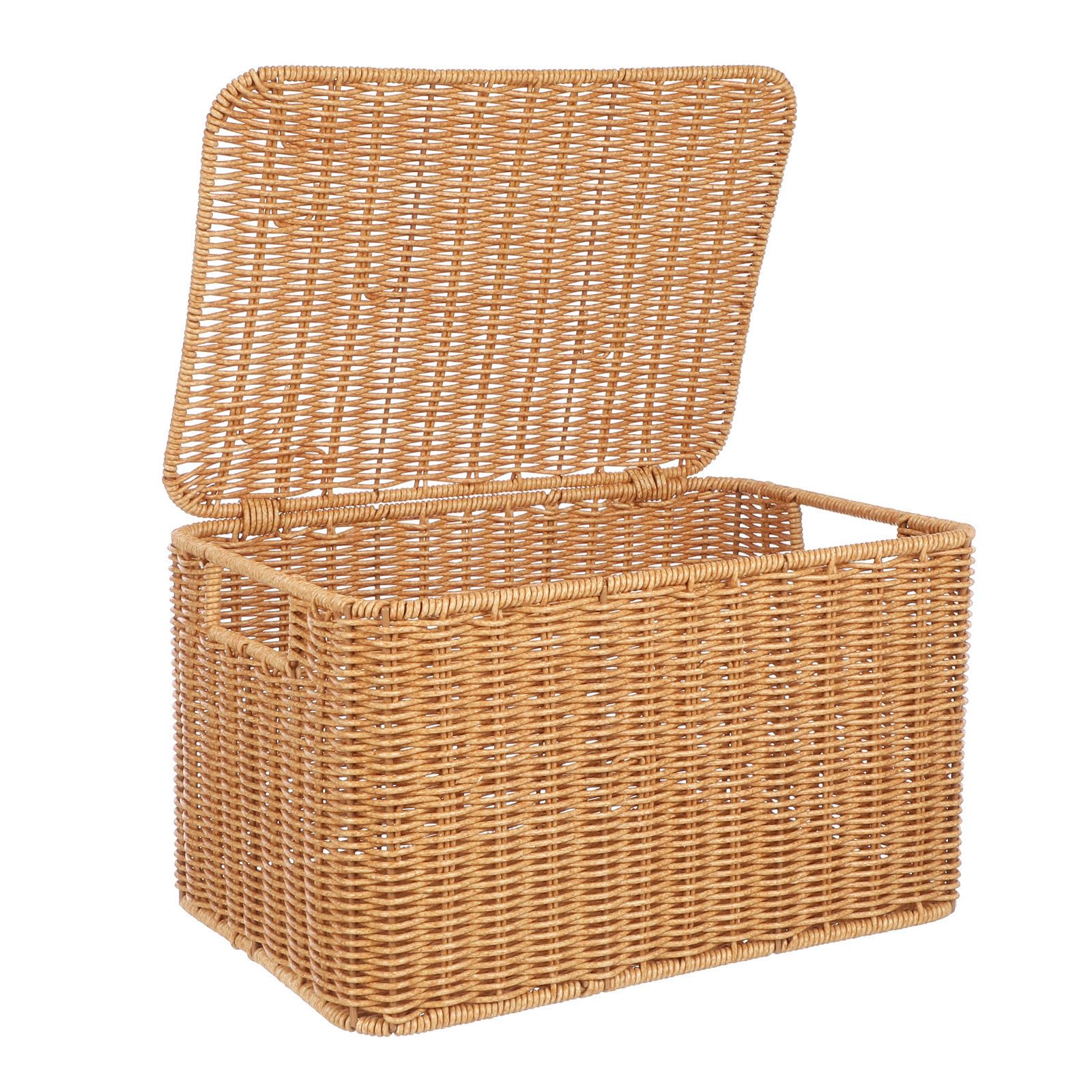 Ciieeo Cesta de Almacenamiento Rectangular de Imitación Ratán con Tapa Organizador Grande Multifuncional para Cocina Baño Juguetes y Ropa Cesta Práctica y Espaciosa para Ordenar Diversos
