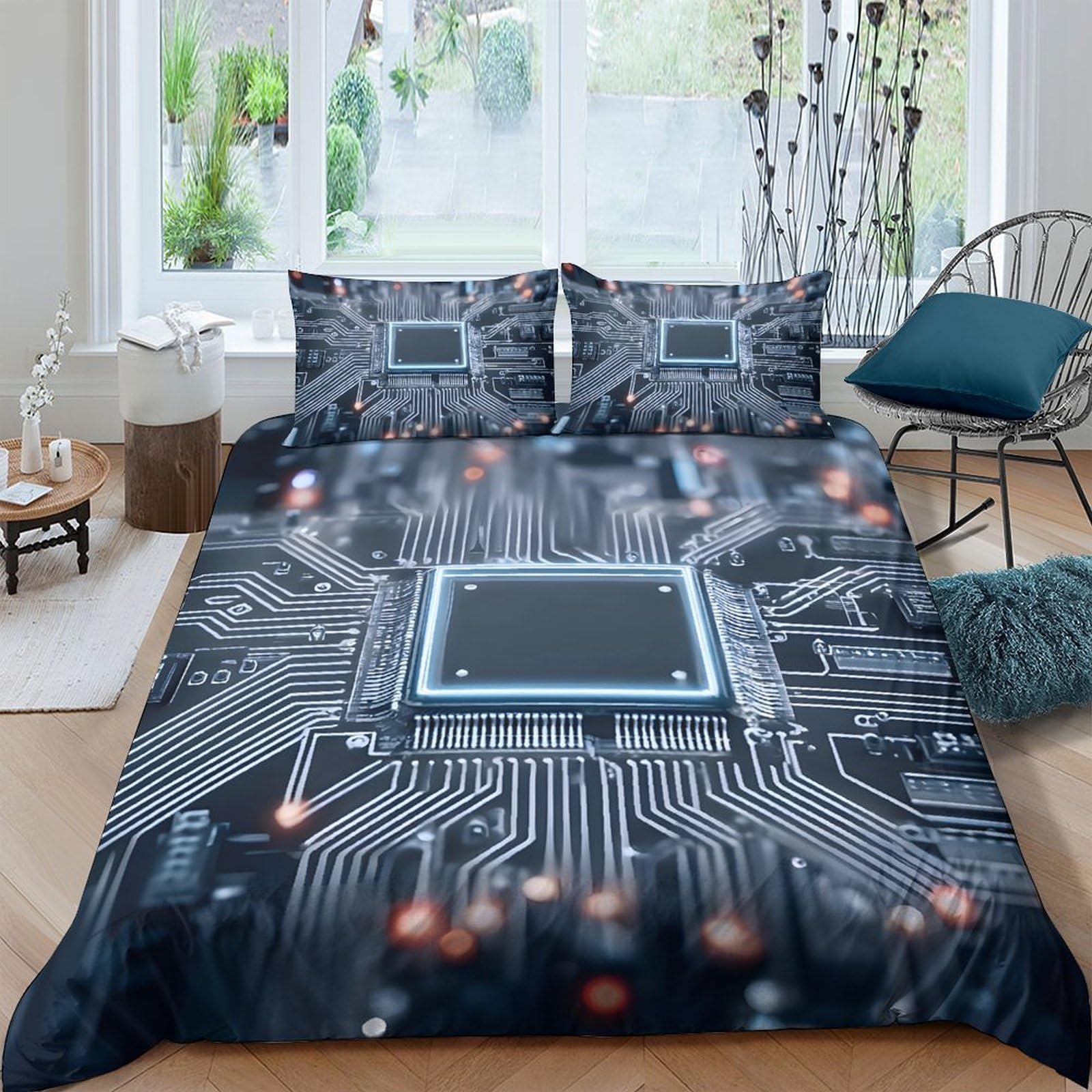 Ctjqhvkz Style-4 3D Printed Circuit Board Fitted Sheet Microfiber Soft Mattress Cover Modern Bedroom Dorm Protection Decor Single（135X200cm）