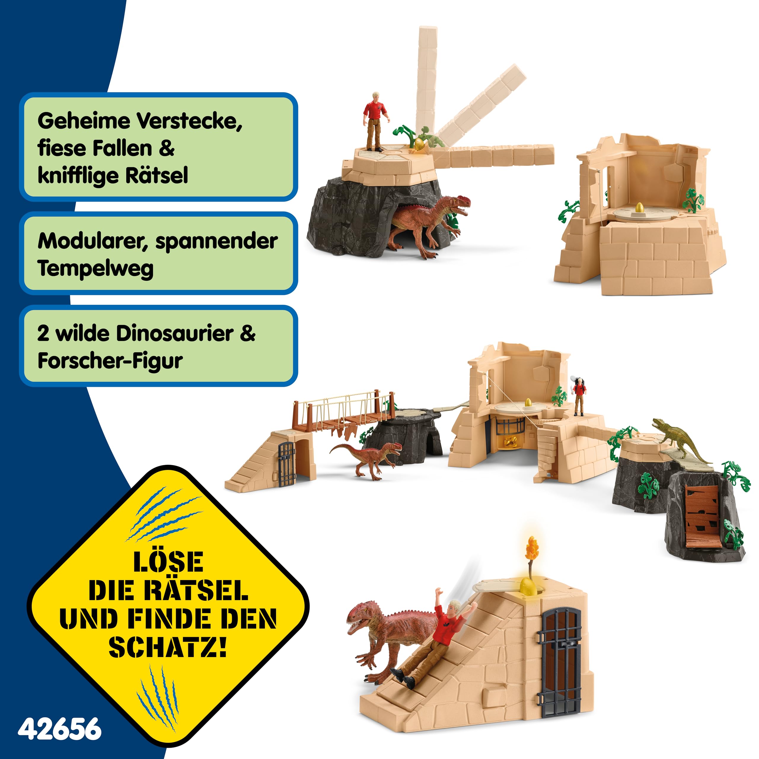 Schleich Dinosaurs 42656 | Dino Tempel-Eroberung Mega-Set | 169 Teile | mit Flynn, 2 Dinos und einem Schatz | tolles Geschenk für Mädchen und Jungen | Spielzeug ab 5 Jahren