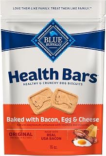 Blue Buffalo Health Bars Crunchy Dog Biscuits Bacon Egg & Cheese - Natural Oven-Baked Treats, 16 oz Bag