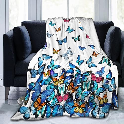 Manta de mariposa azul ultra suave, manta ligera y acogedora para cama, sofá y sofá, 60 x 50 pulgadas