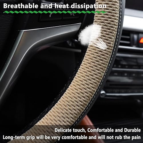 Miniatura 4 de Funda de volante Achiou de microfibra de piel y viscosa, malla transpirable universal de 14,5 a 15,25 pulgadas, refrescante y cómodo