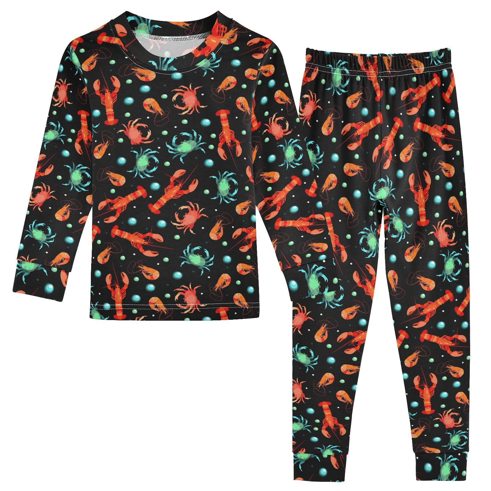 JHKKU Lobsters Crabs Shrimps Pajamas Set Cotton 2 Piece Soft Comfy Pjs Long Sleeve Lounge Sleepwear 18M
