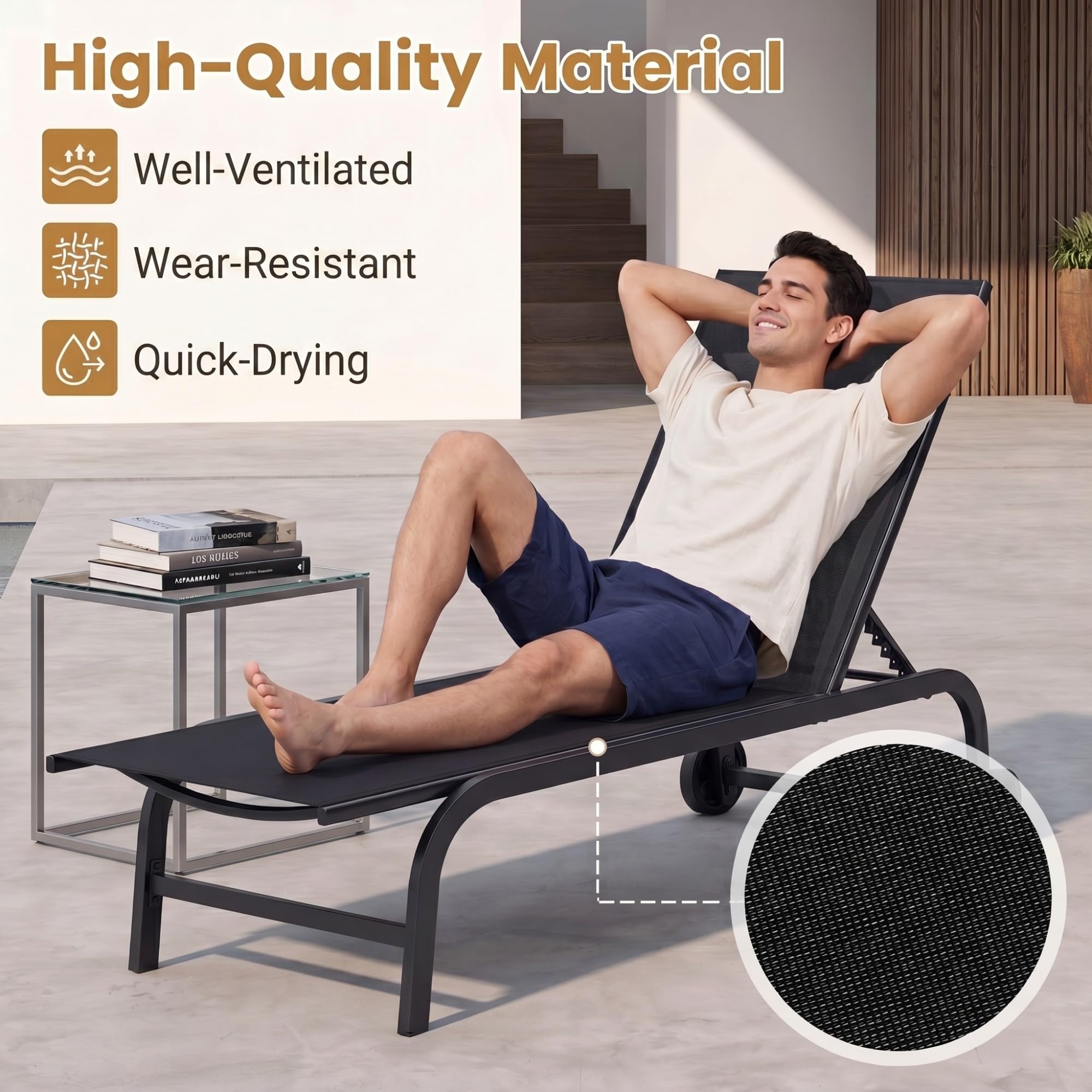 Giantex Tumbona de Jardín con Ruedas y Respaldo Ajustable, Carga 150 kg (Negro,2)