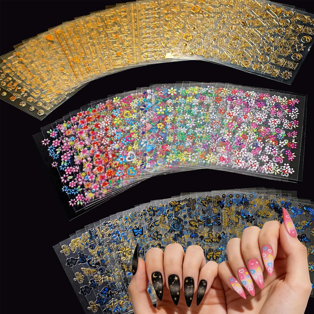 MAYCREATE® 90 Sheets Nail Stickers for Nail Art DIY, 3D Nail Art Stickers Decals, Self Adhesive Floral Design Decals for Women and Girls-Multicolor-image-43