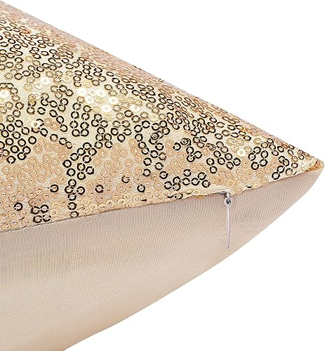 Miniatura 6 de Fundas de cojín cuadradas con lentejuelas sólidas con purpurina para el hogar, para bodas, fiestas, 16 x 16 pulgadas (15.7 x 15.7 in), color dorado,
