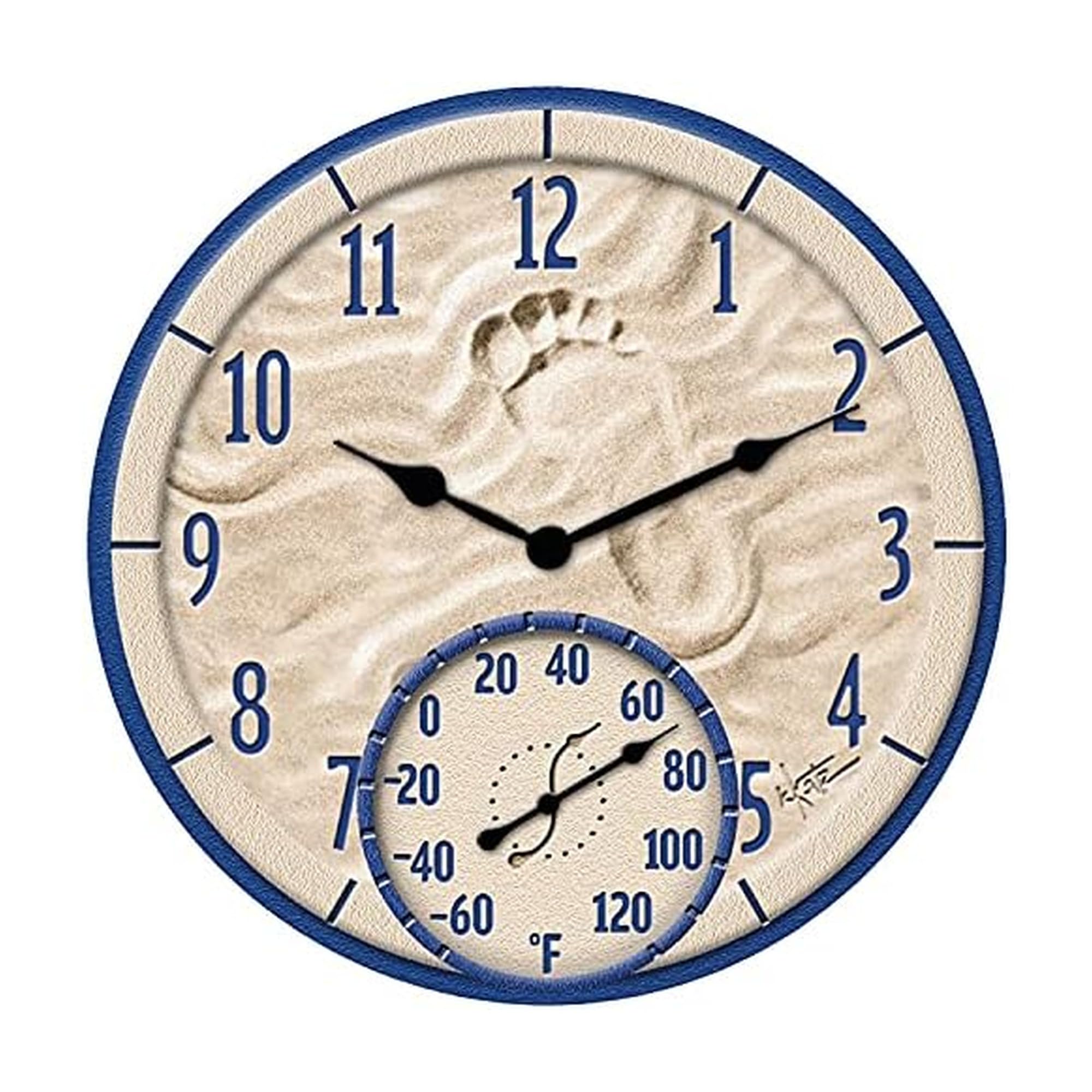 Taylor By The Sea Poly Resin Indoor and Outdoor Clock and Thermometer, Decorative and Easy to Read Large Numbers for Kitchen, Bathroom, Living Room