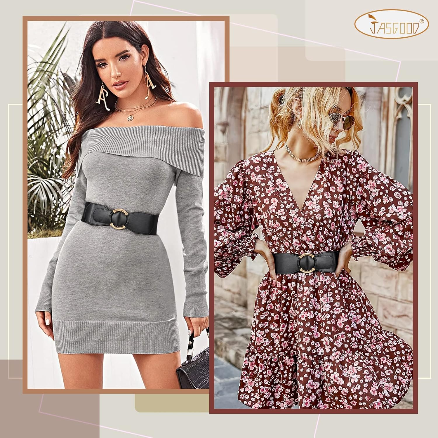 JASGOOD Women Wide Waist Belt Stretchy Elastic Vintage Belts for Dress Ladies Belt with Circle Buckle - Image 2