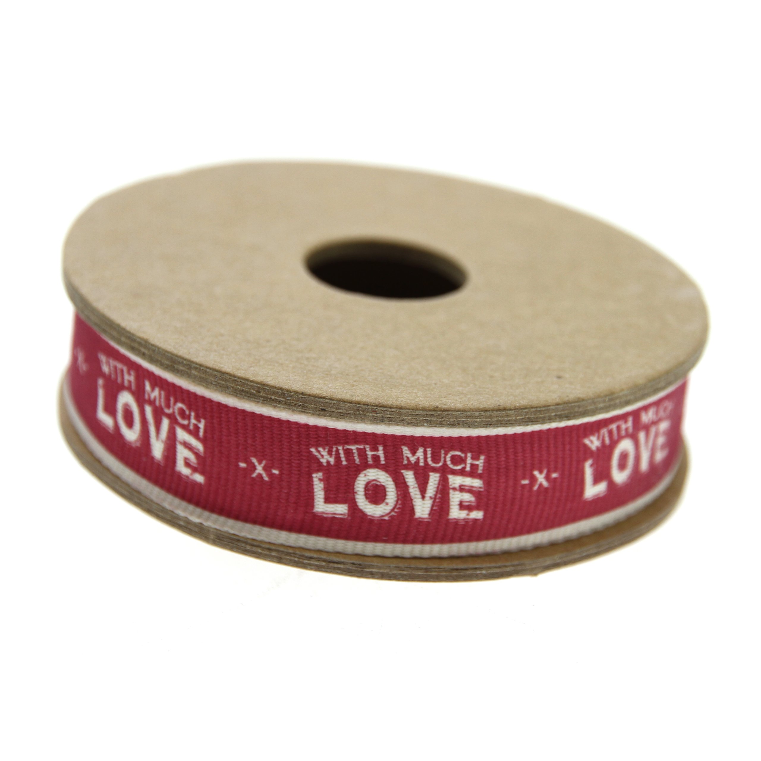 East Of India Red - 3M Roll Vintage Ribbon With Much Love