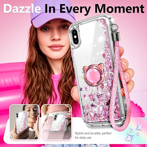 Miniatura 7 de NGB - Funda para teléfono diseñada para iPhone XR, color oro rosa, bonita funda con purpurina líquida brillante para mujeres, niñas y niños, con