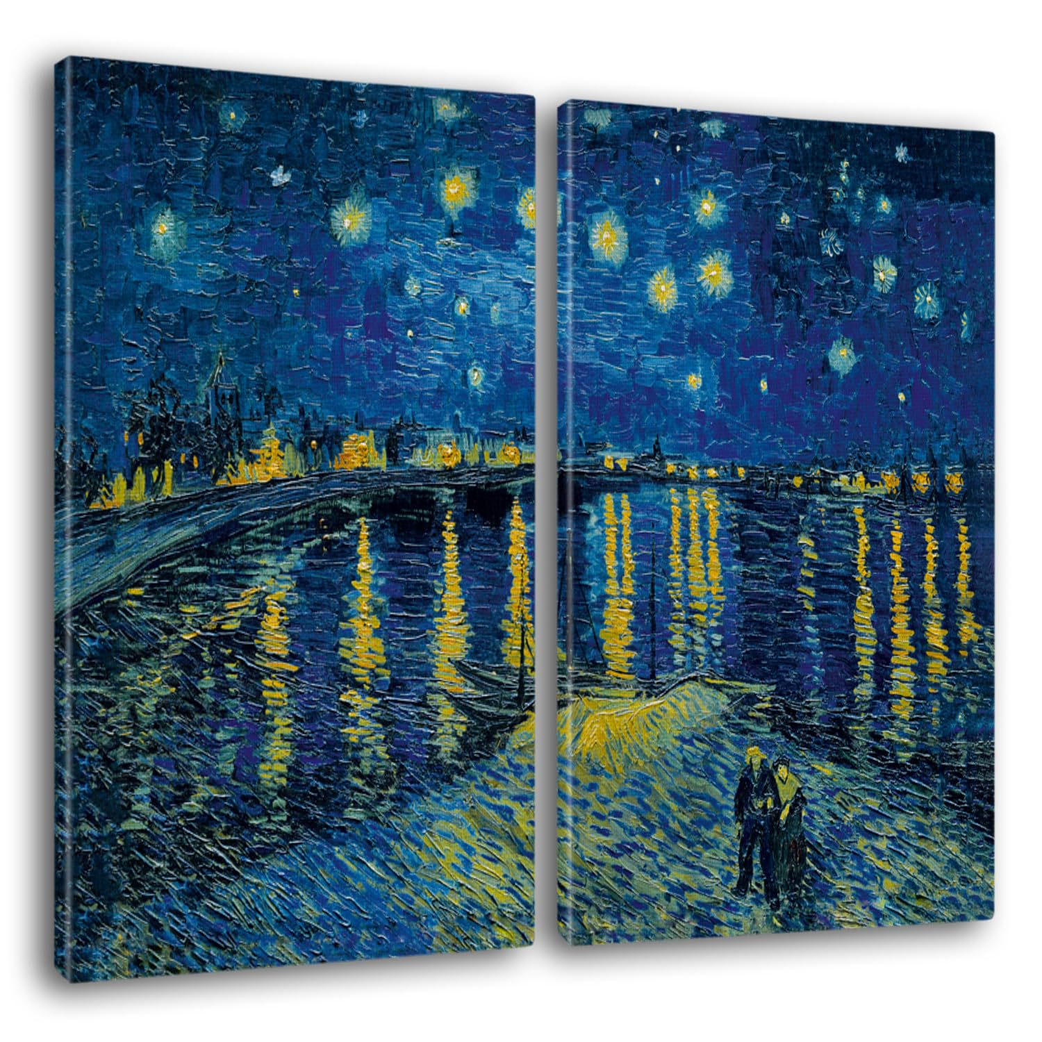 Giallobus - Quadri Grande Formato XXL - Vincent Van Gogh - Artisti Famosi - Notte Stellata sul Rodano - Tela Canvas - 204x140cm | 2pcs. x 100x140cm - Pronto da Appendere - Quadri Moderni per la casa