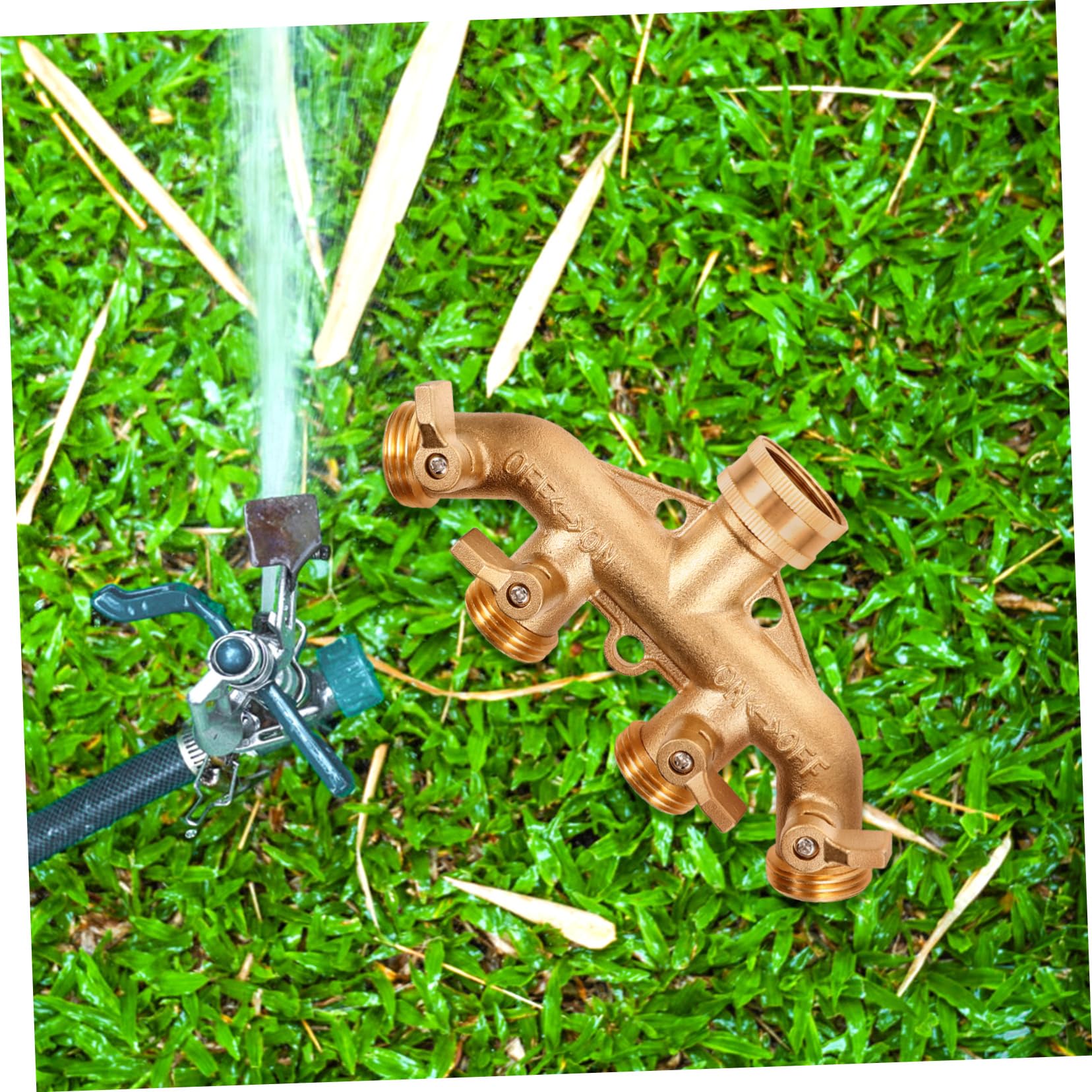 Angoily Ripartitore Tubo Giardino 4 Vie in Ottone, Set 1, Semplice